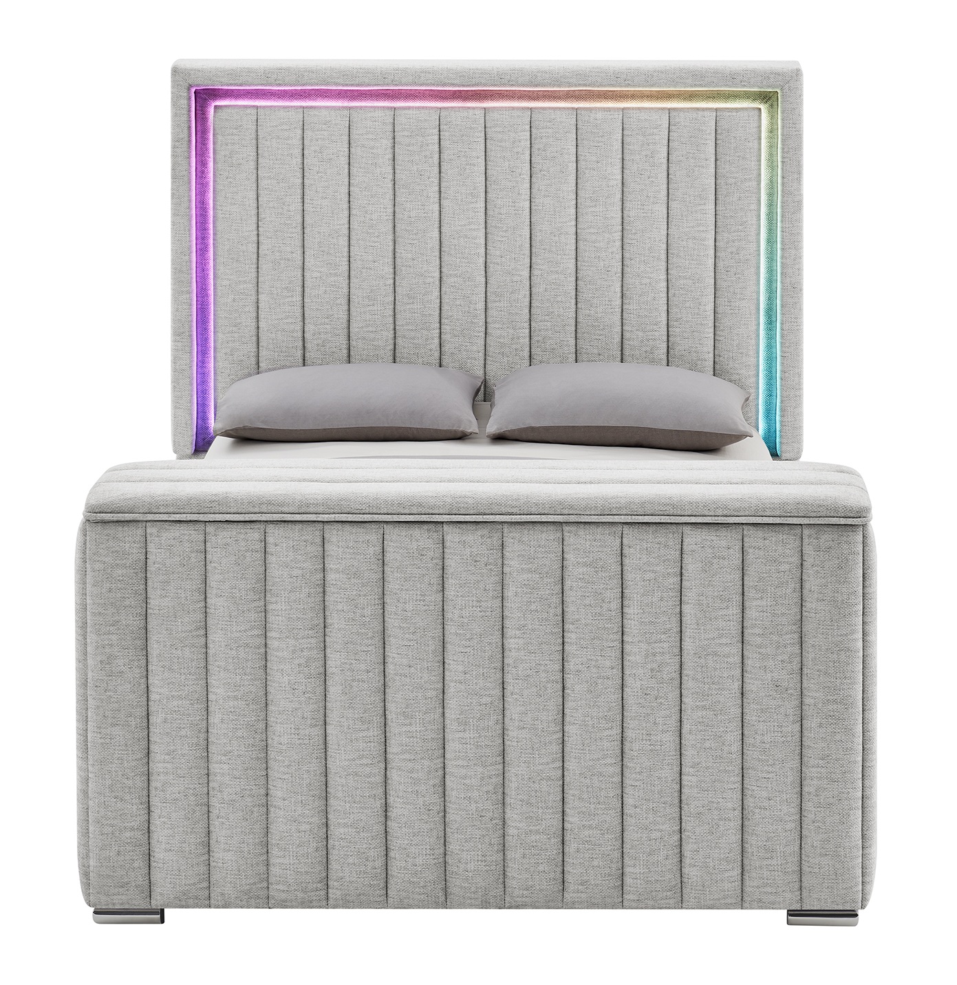 Elias Fabric Panel Bed with LED and Immersive Sound Speaker, TV Lift and Fireplace