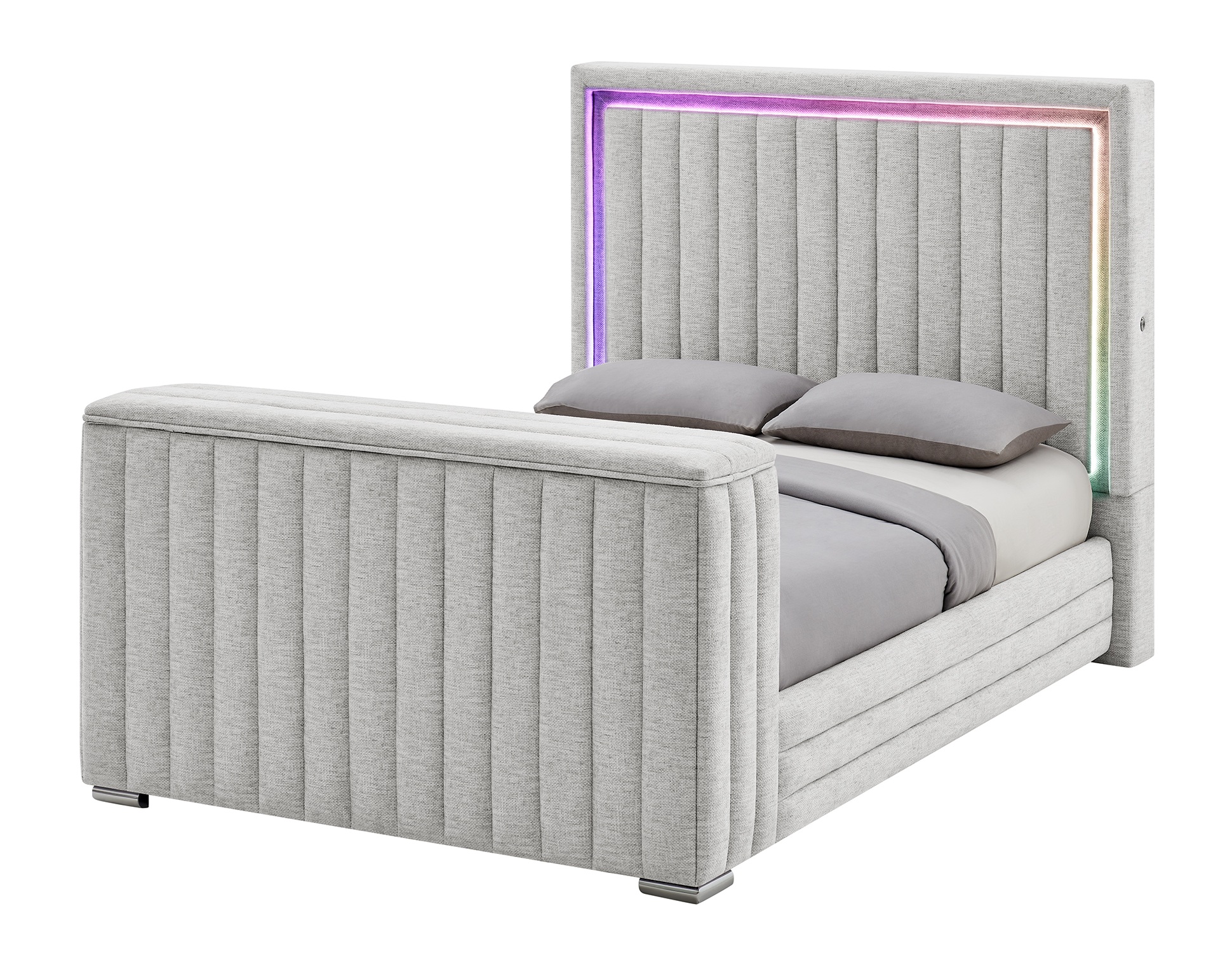 Elias Fabric Panel Bed with LED and Immersive Sound Speaker, TV Lift and Fireplace