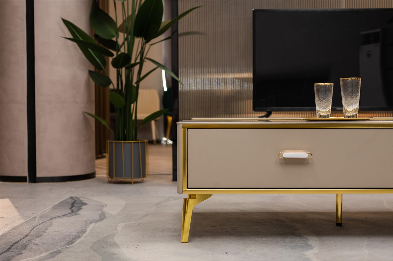 Ella Storage Coffee Table with Carrera Style Porcelain Top