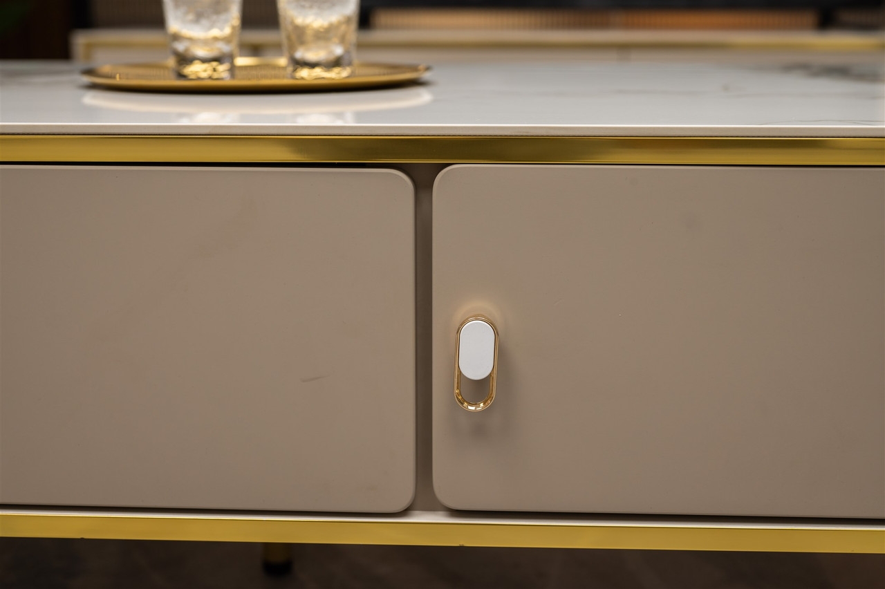 Ella Storage Coffee Table with Carrera Style Porcelain Top
