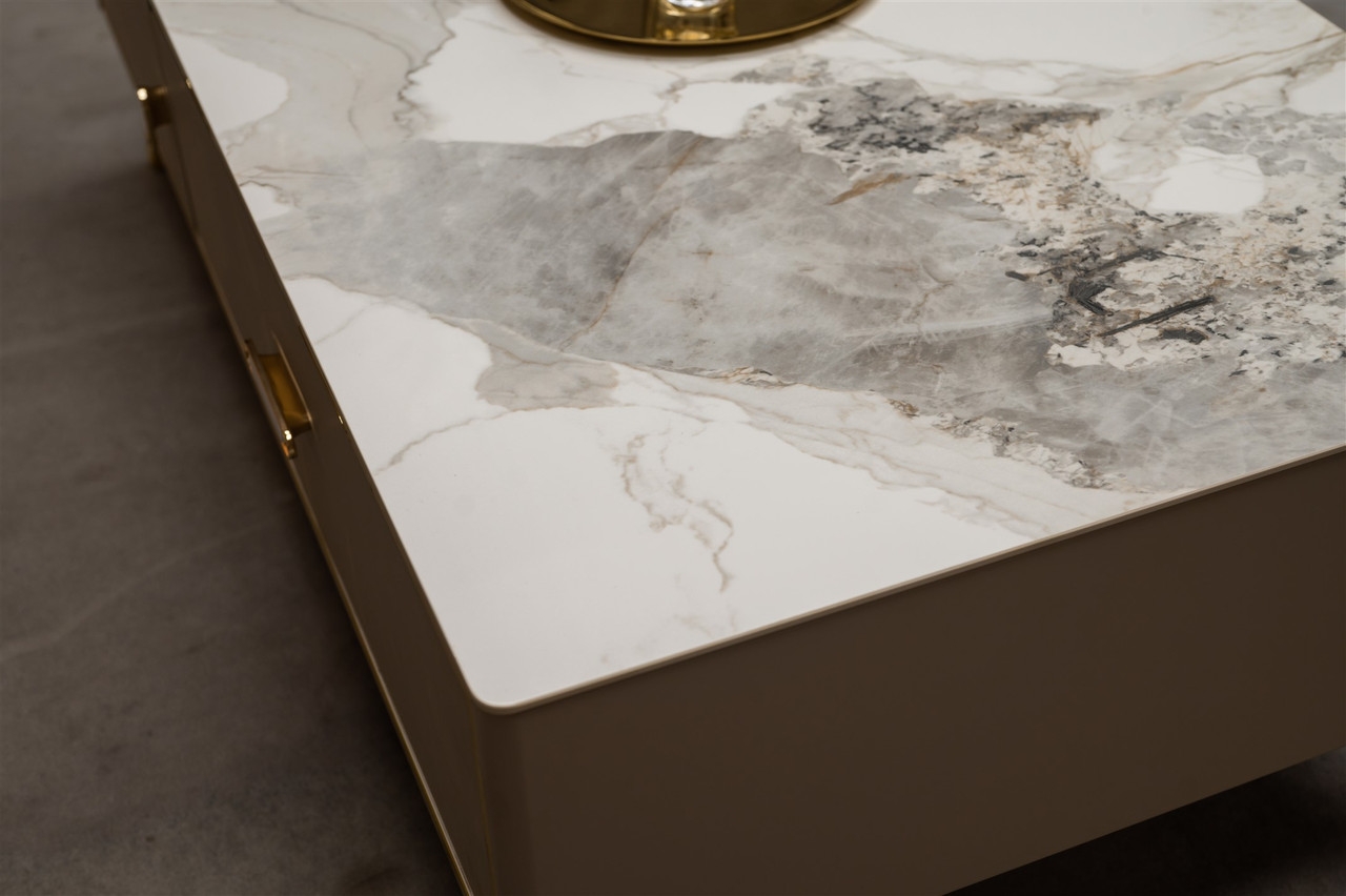 Ella Storage Coffee Table with Carrera Style Porcelain Top