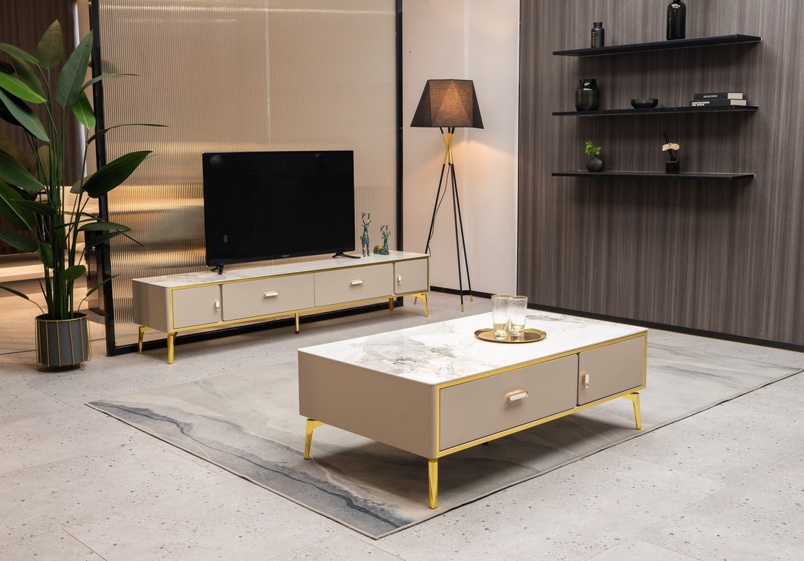 Ella Storage Coffee Table with Carrera Style Porcelain Top