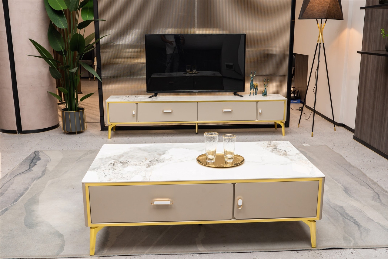 Ella Storage Coffee Table with Carrera Style Porcelain Top