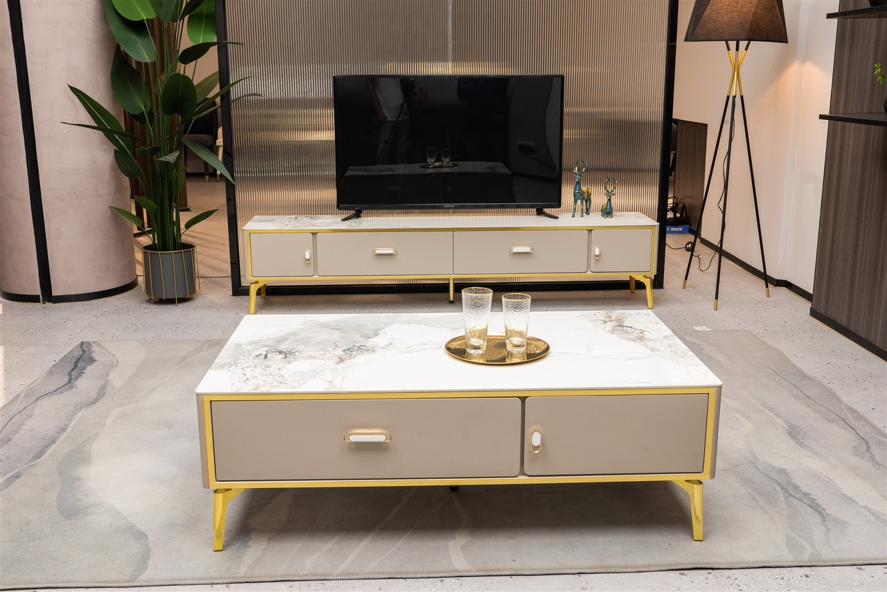 Ella Storage Coffee Table with Carrera Style Porcelain Top