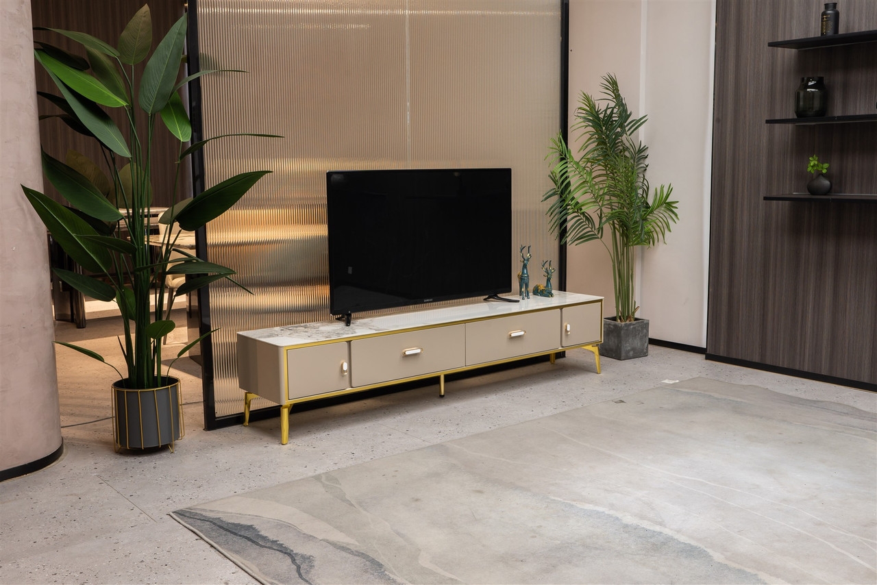 Ella Storage TV Stand with Carrera Style Porcelain Top