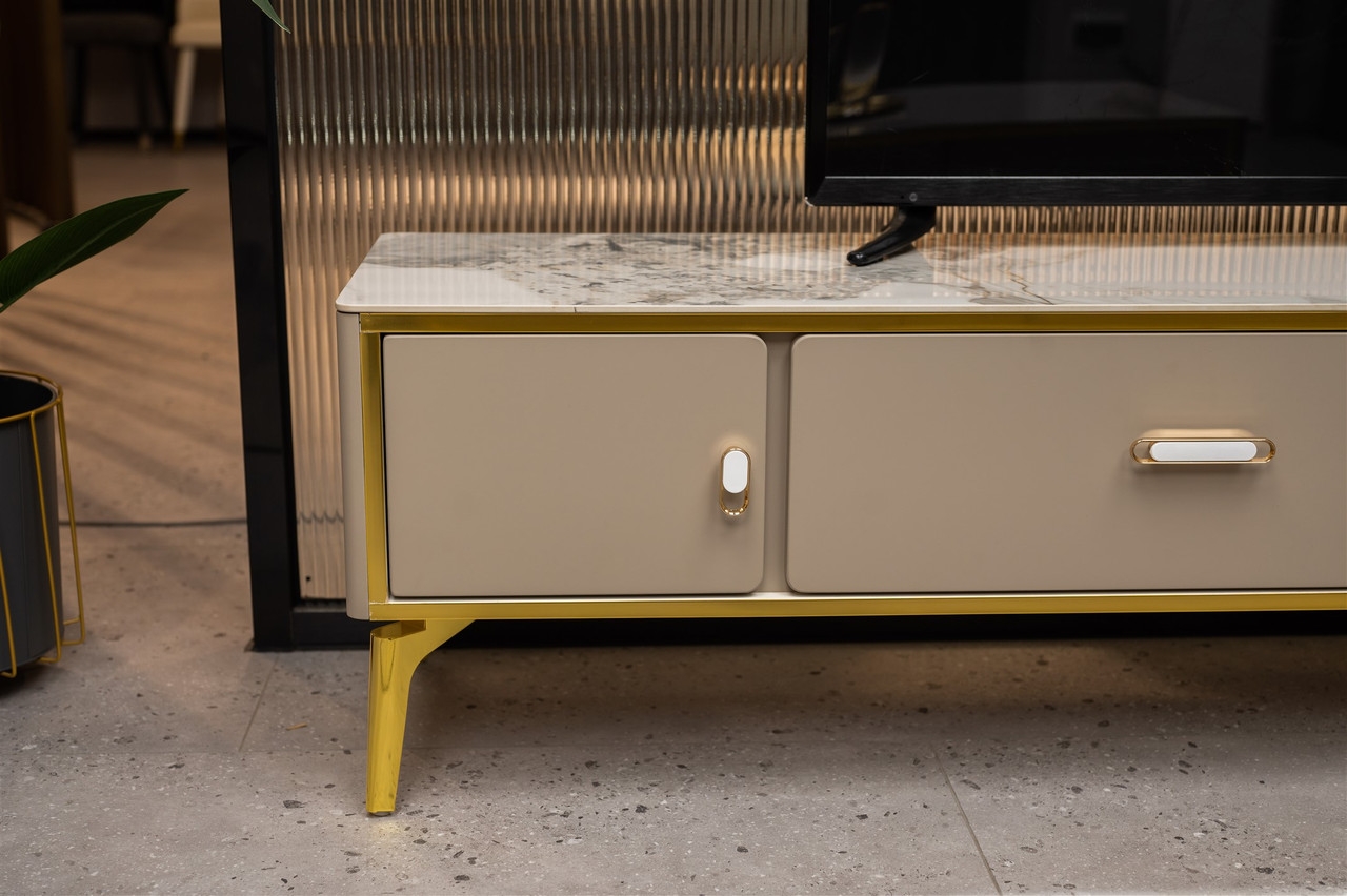 Ella Storage TV Stand with Carrera Style Porcelain Top
