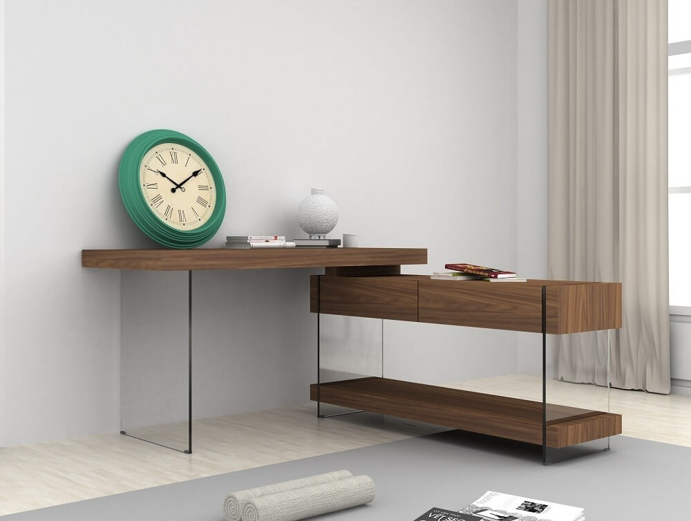 Elm Modern Wood Veneer/Glass Office Desk w/Storage Drawers by J&M Furniture