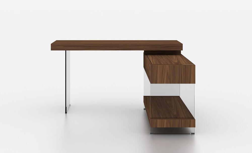 Elm Modern Wood Veneer/Glass Office Desk w/Storage Drawers by J&M Furniture