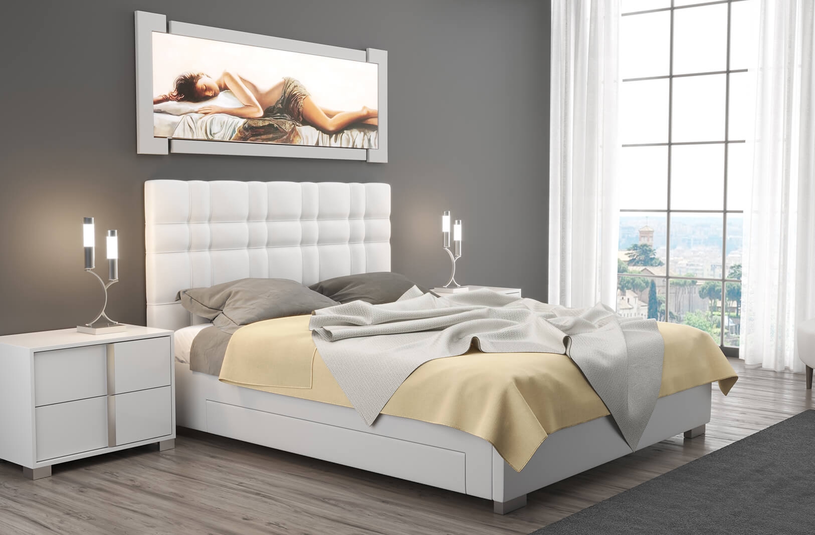 Elma Tufted Leatherette Storage Bed, Queen Size