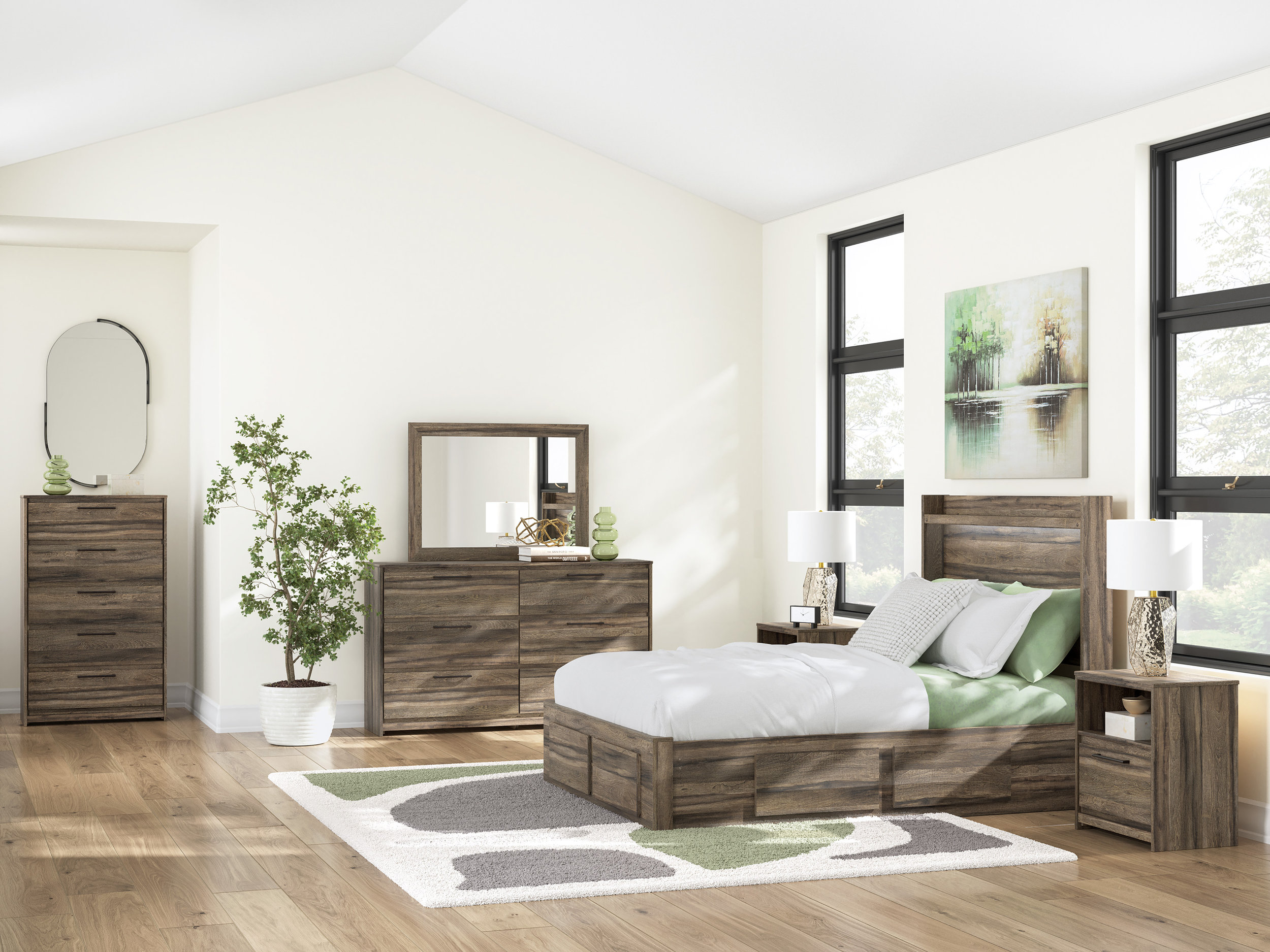 Elbrim MDF Panel Storage Bed w/6 Drawers