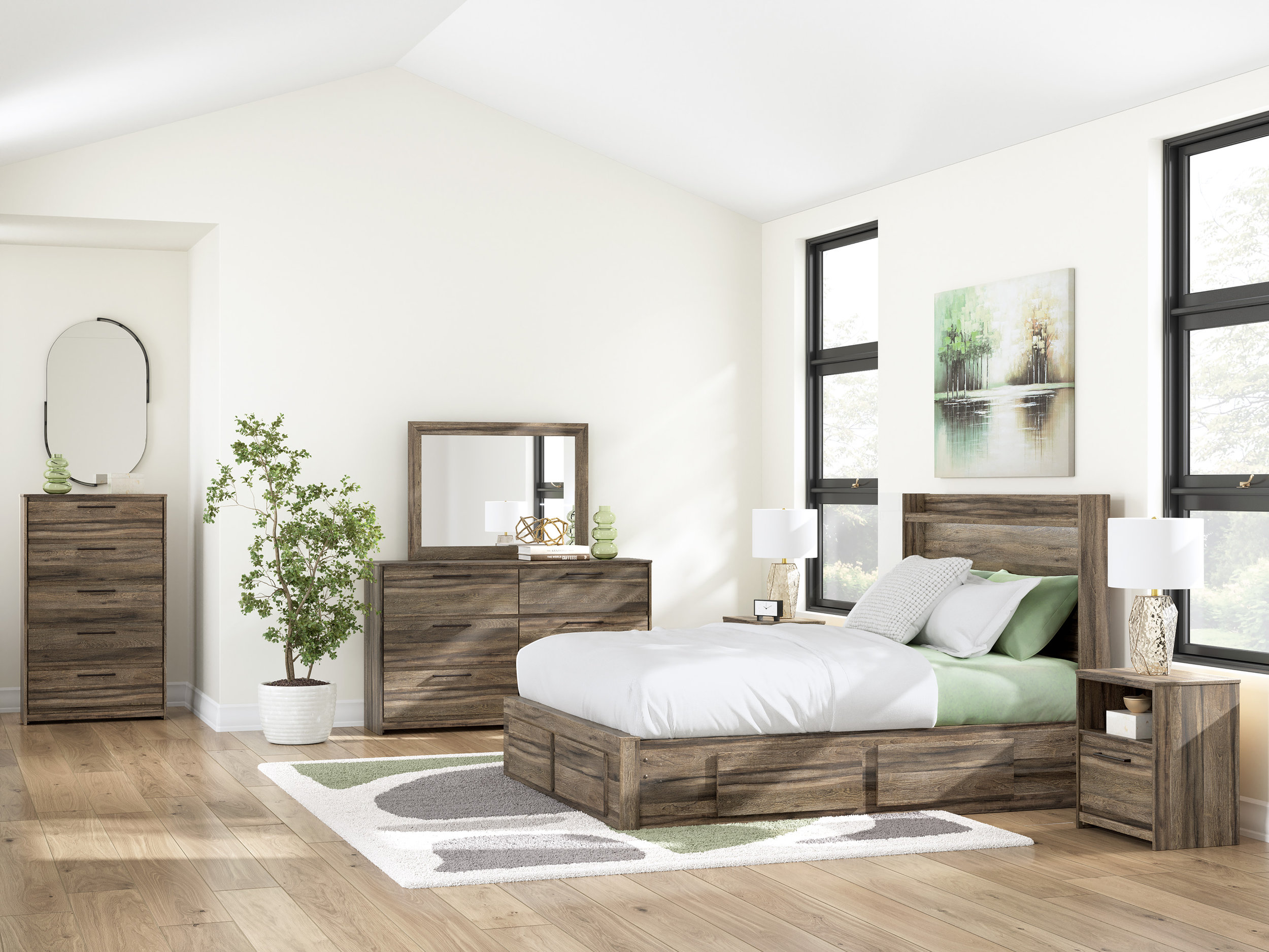 Elbrim MDF Panel Storage Bedroom Set w/6 Drawers