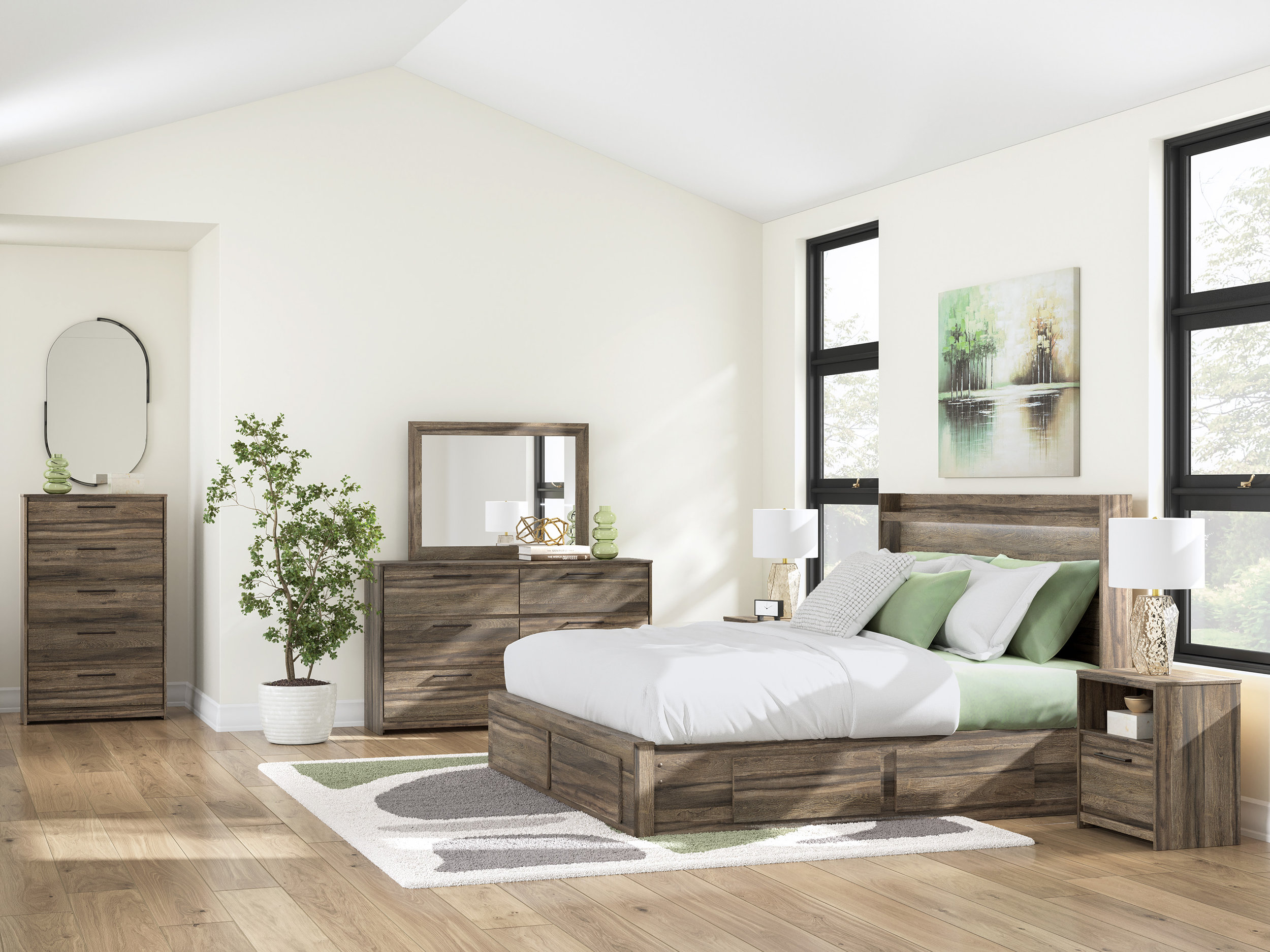 Elbrim MDF Panel Storage Bedroom Set w/6 Drawers