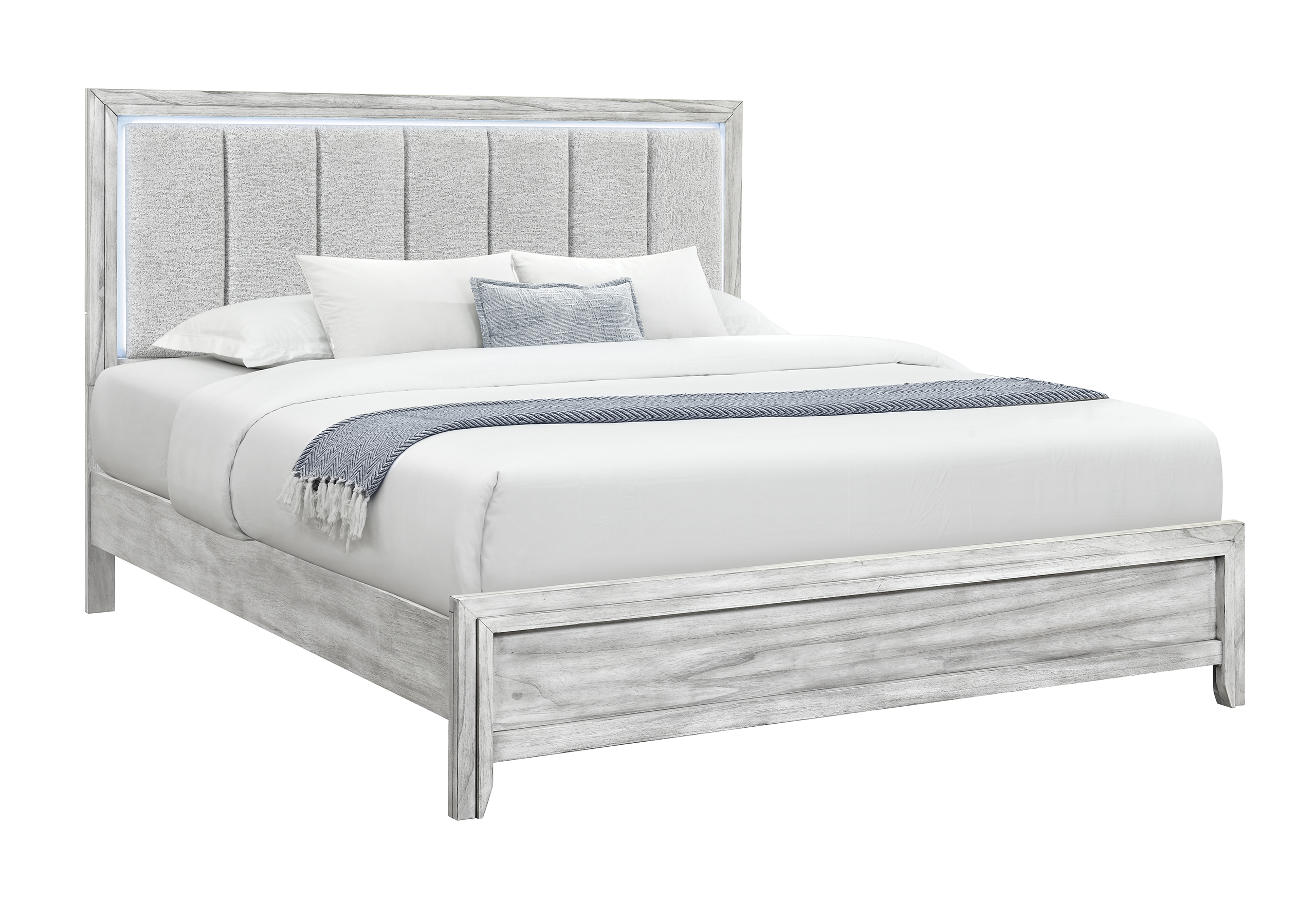 Elsie Panel Bedroom Set with LED and Fabric Headboard