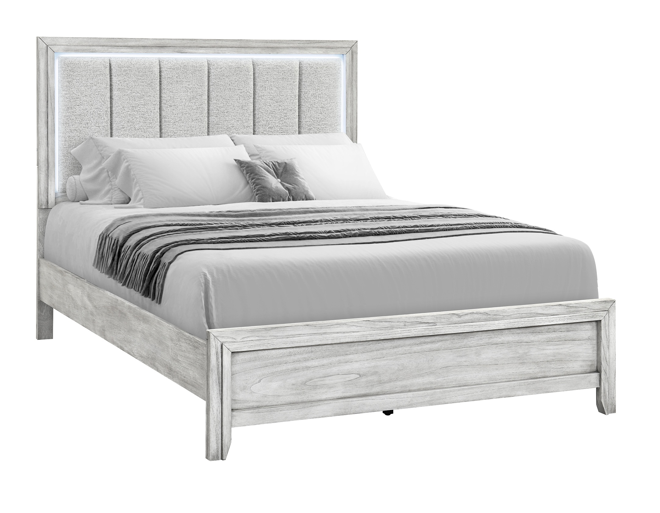 Elsie Panel Bed with LED and Fabric Headboard