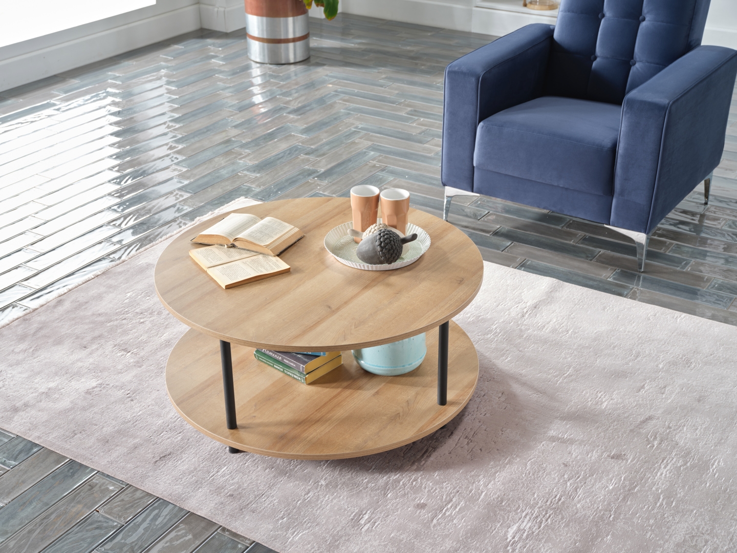 Elton Wood/Metal Round Coffee Table