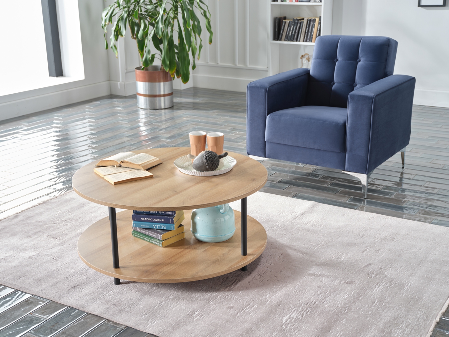 Elton Wood/Metal Round Coffee Table