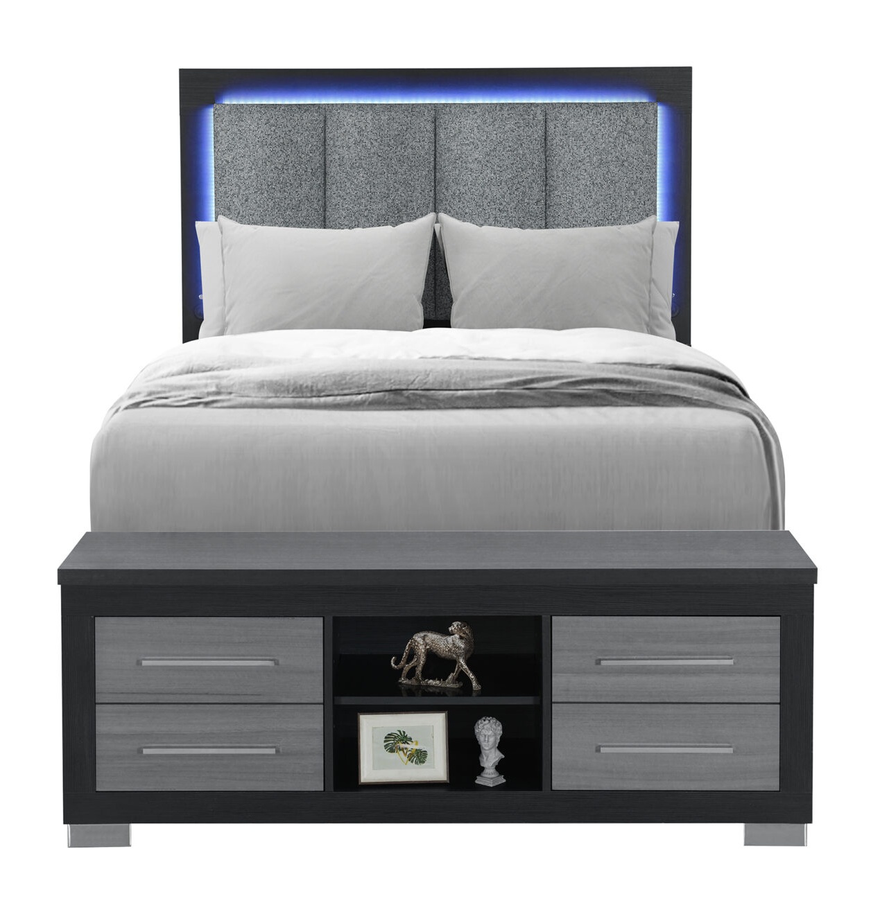 Emma Full Size Platform Storage Bed with LED and USB