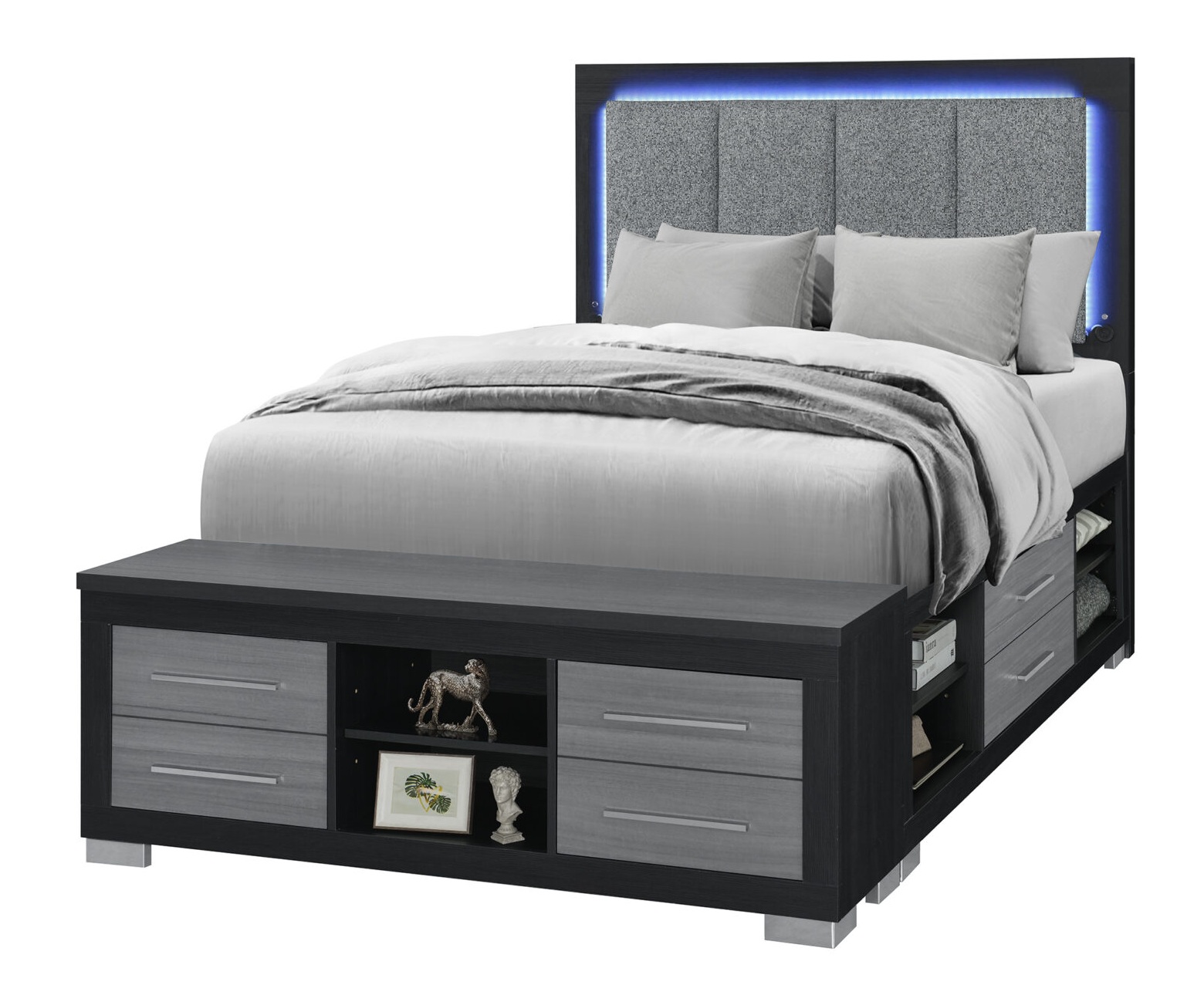 Emma Platform Storage Bedroom Set with LED and USB