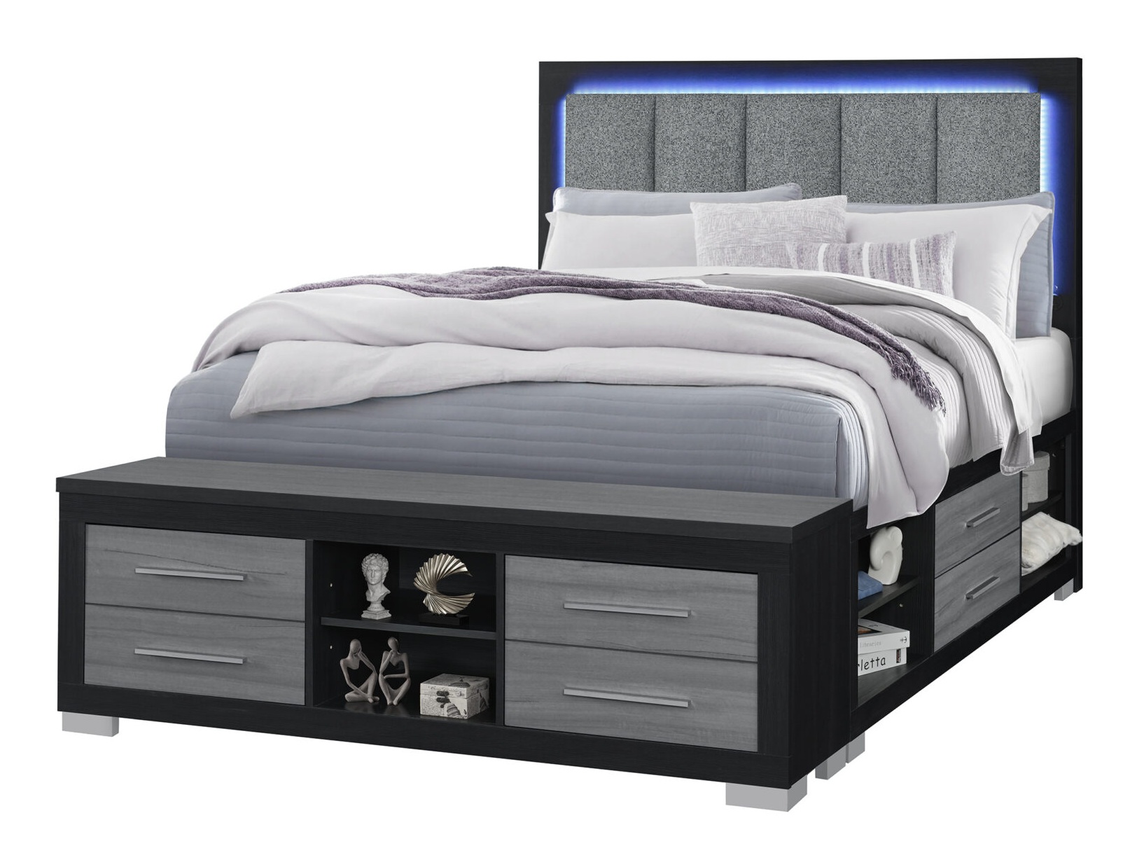 Emma Platform Storage Bedroom Set with LED and USB