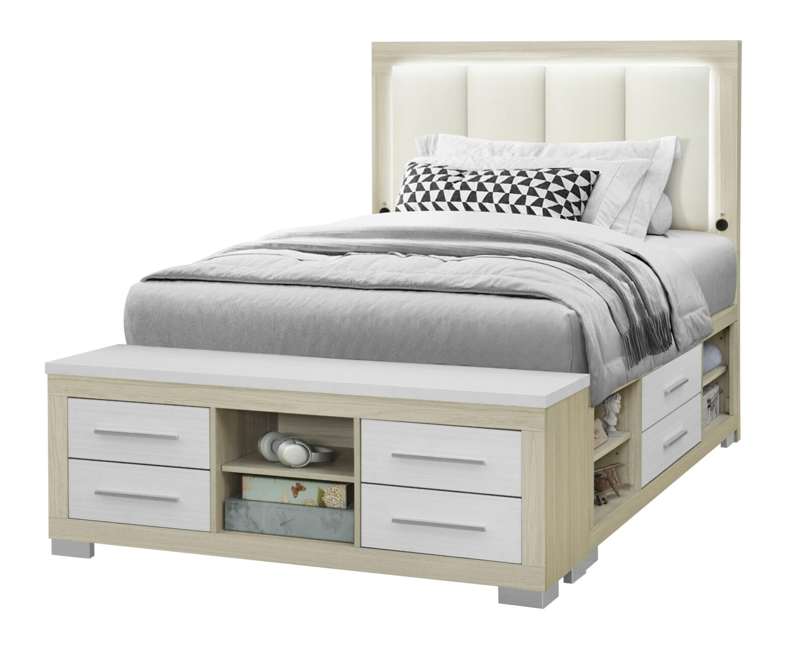 Emma Platform Storage Bedroom Set with LED and USB