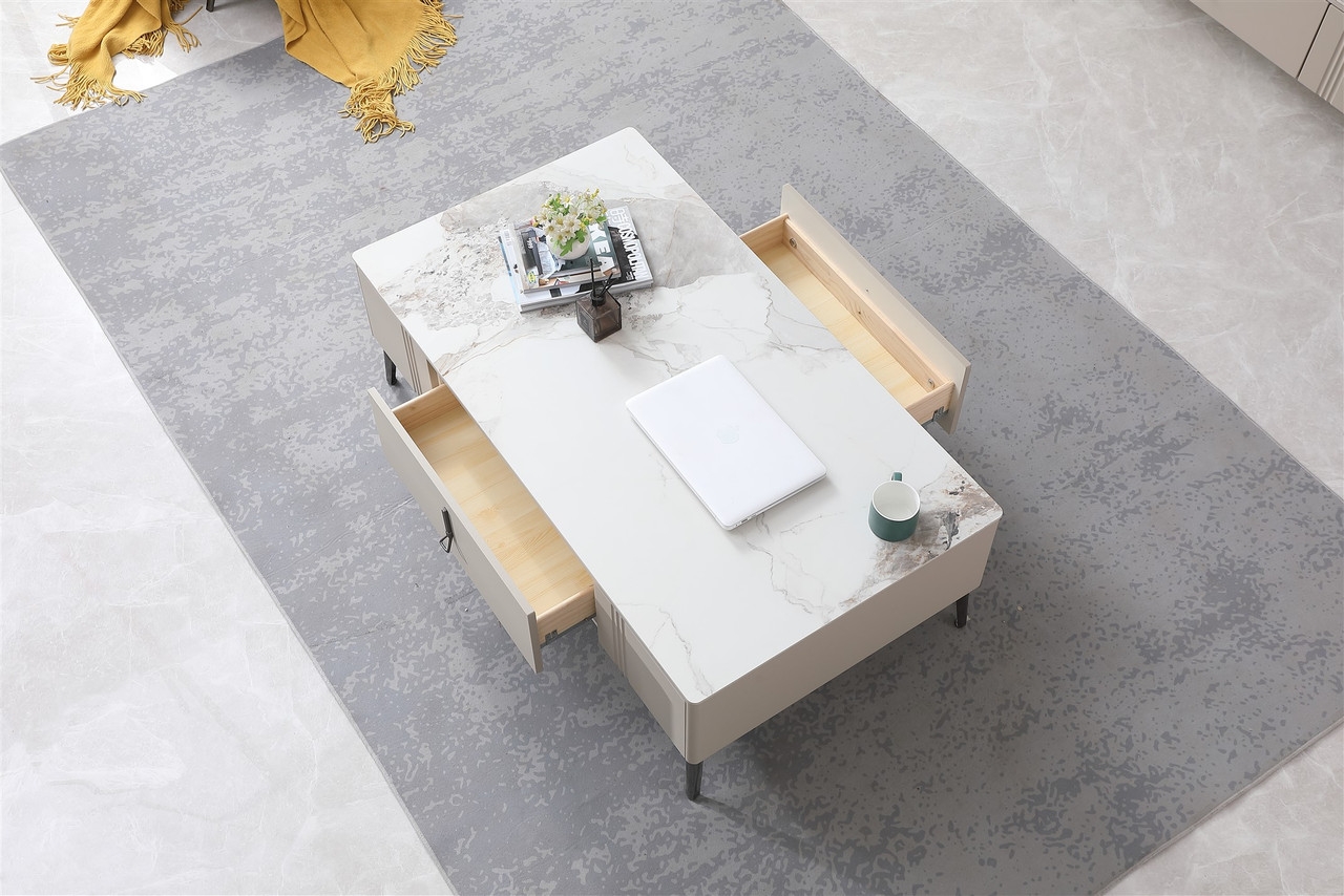 Emma Storage Coffee Table with Carrera Style Porcelain Top
