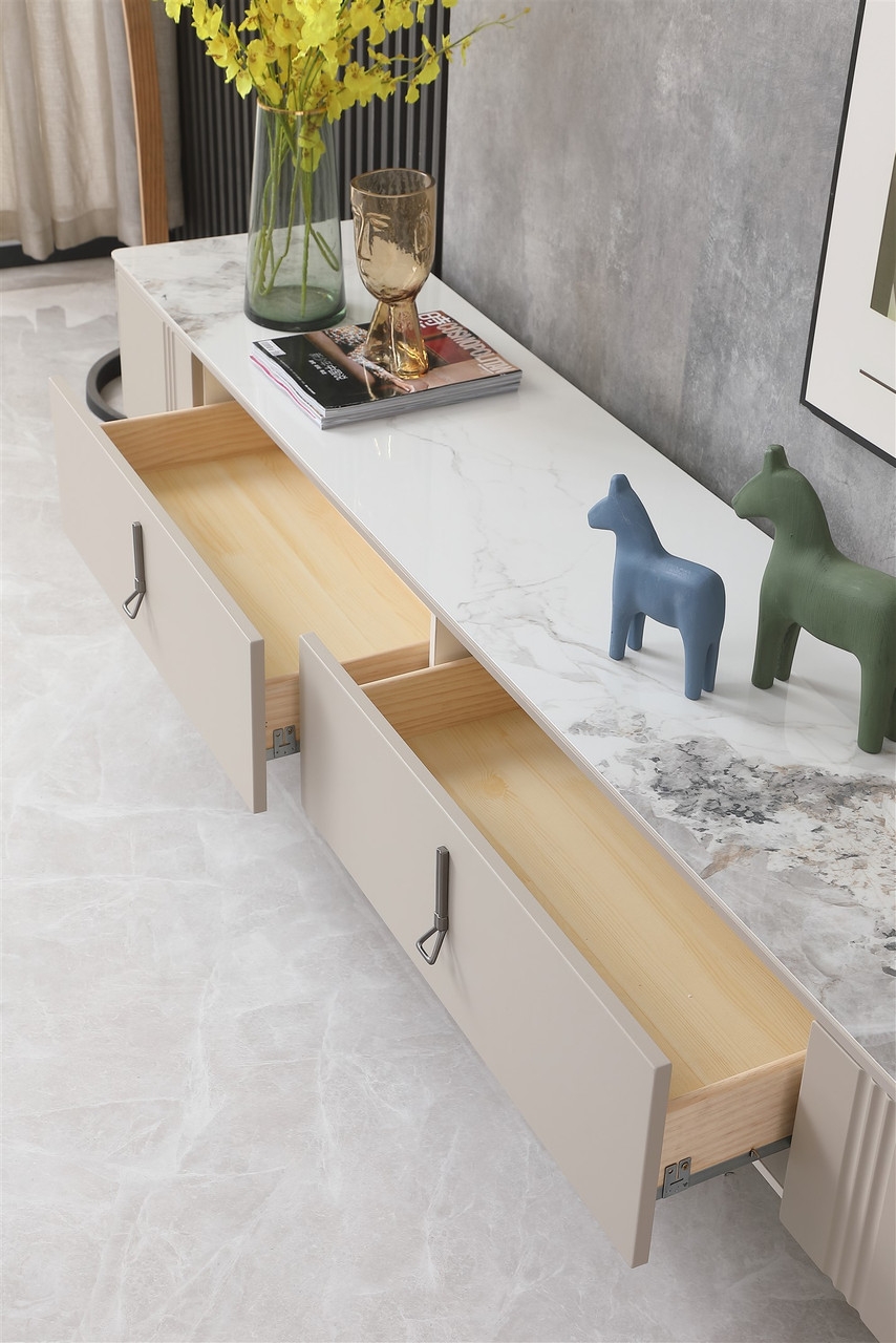 Emma Storage TV Stand with Carrera Style Porcelain Top
