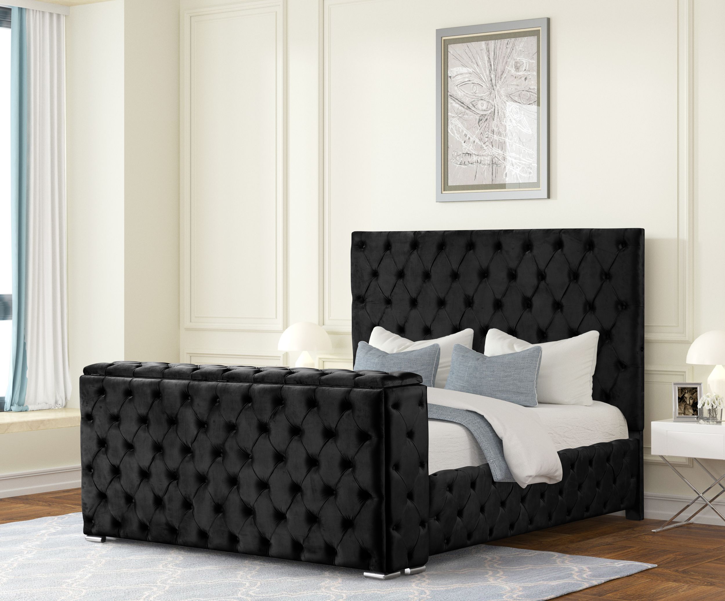 Encore King Bed with TV Storage and Fireplace in Black(TV NOT INCLUDED)