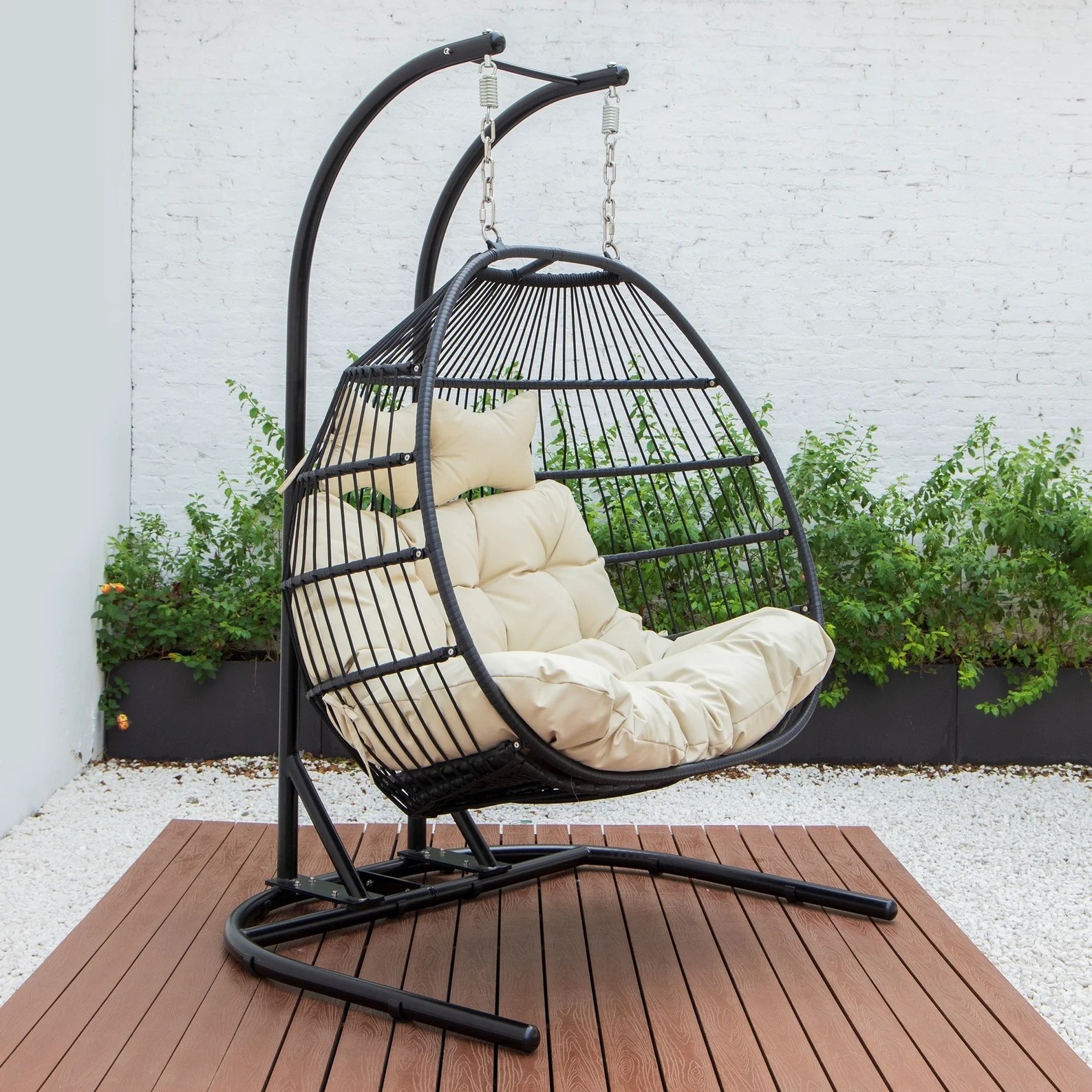 Wicker 2 Person Double Folding Hanging Egg Swing Chair