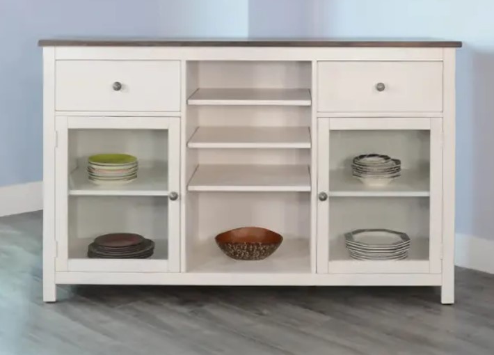SM Carriage House Wood Buffet & Hutch w/4 Doors, 2 Drawers & 9 Wine Bottle Storage