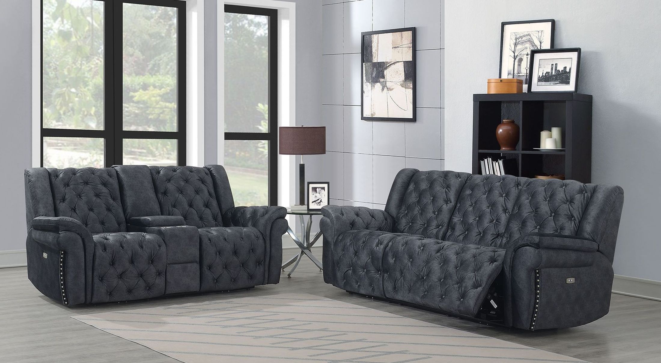 Evelyn Polyester Microfiber Power Console Reclining Loveseat
