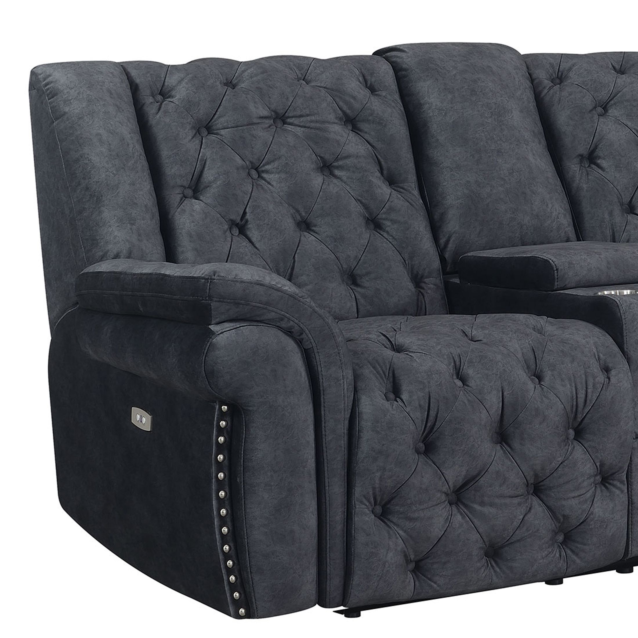 Evelyn Polyester Microfiber/Leather Air Power Console Reclining Loveseat