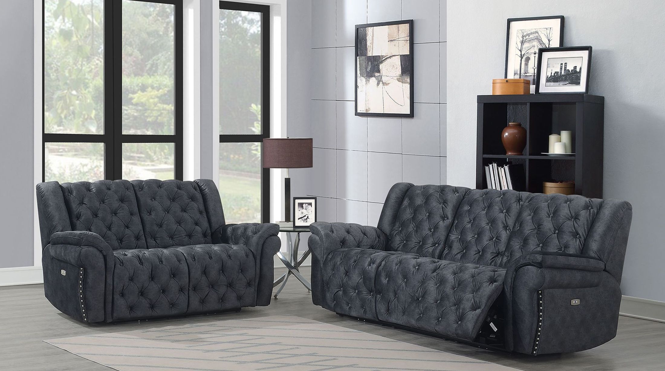 Evelyn Polyester Microfiber Power Reclining Living Room Set