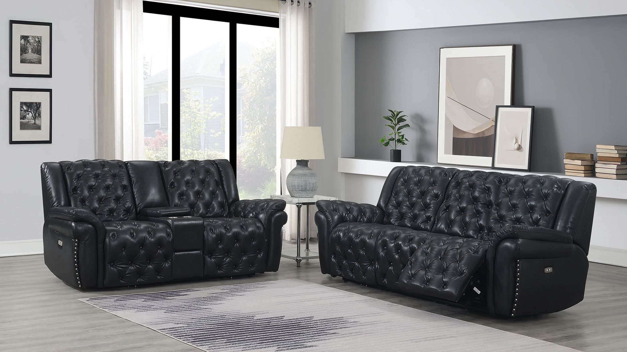 Evelyn Leather Air Power Console Reclining Loveseat