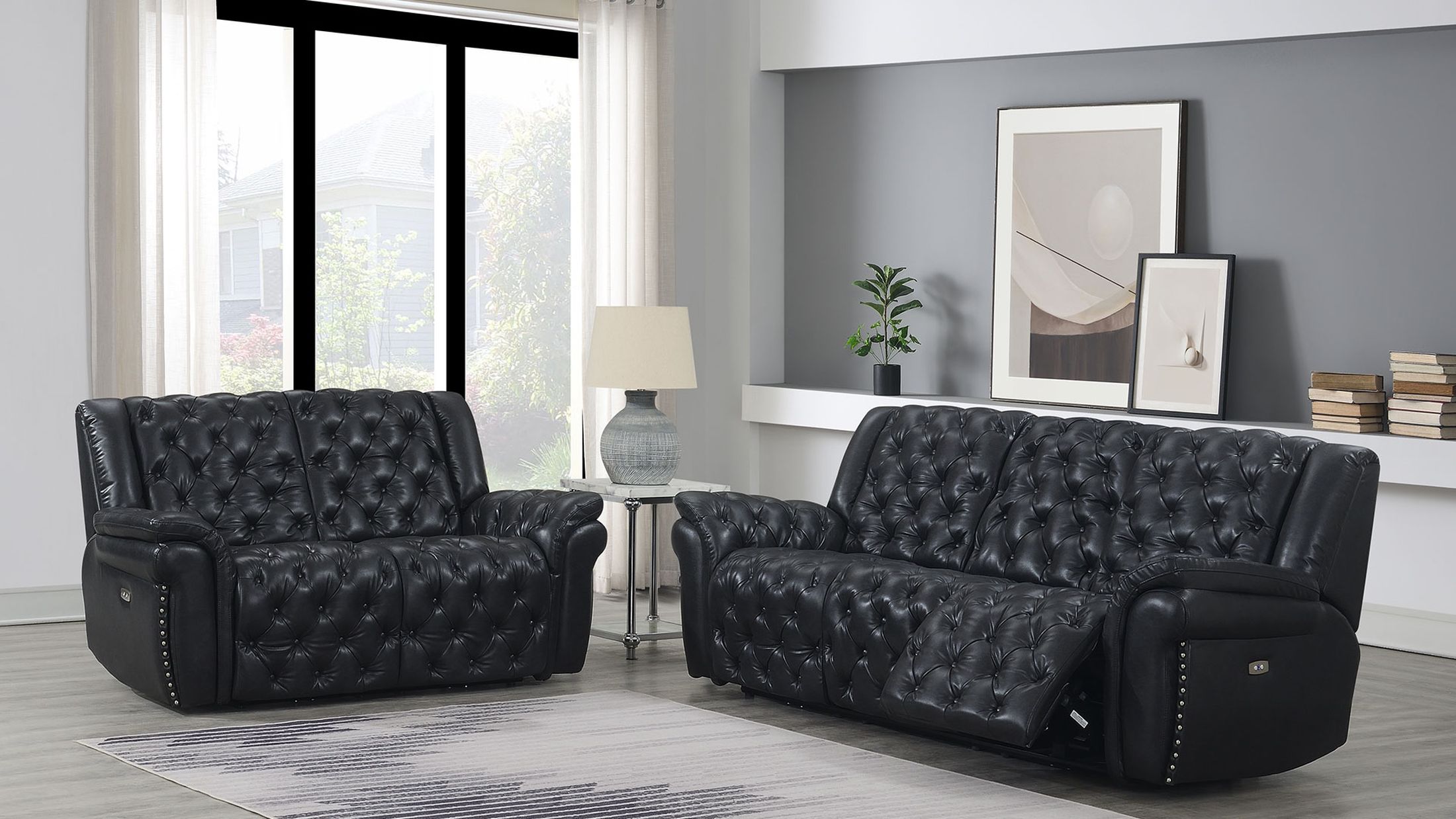 Evelyn Polyester Microfiber/Leather Air Power Reclining Sofa