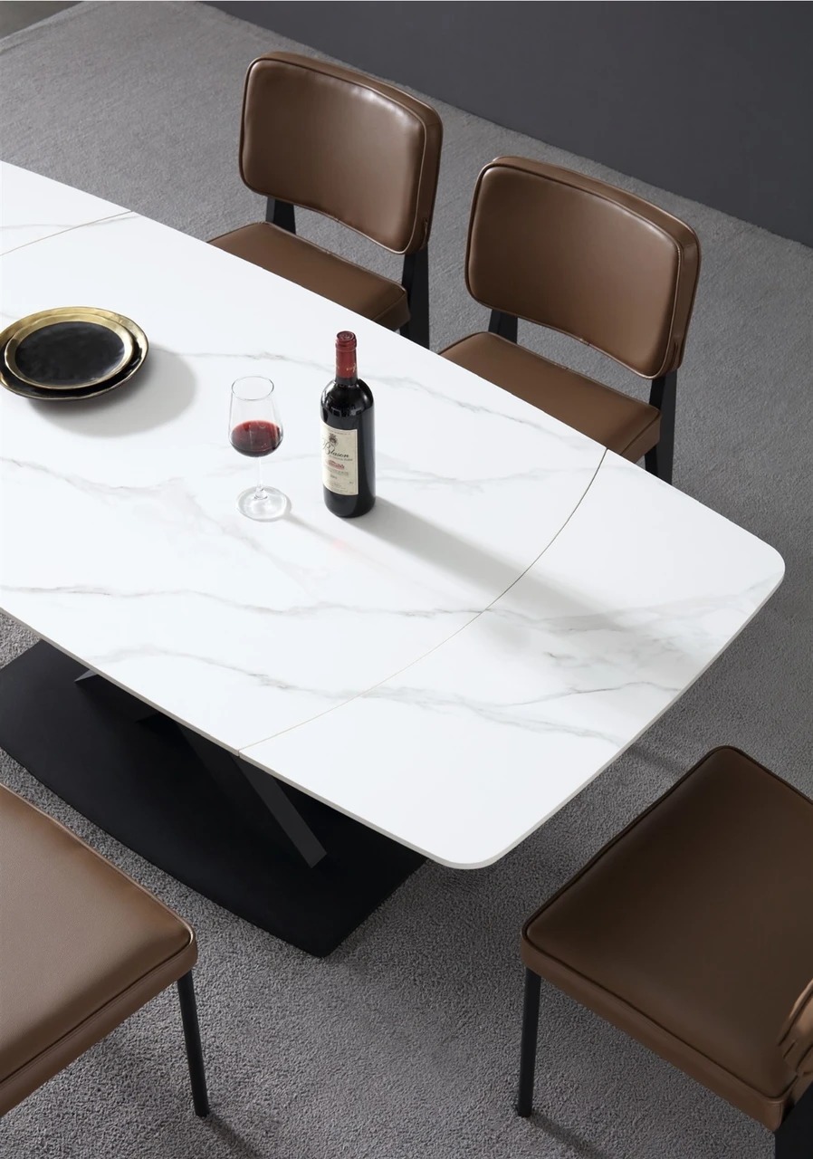 Evolve Rectangular Porcelain/Metal Rotating Extendable Dining Table with Criss-Cross Legs