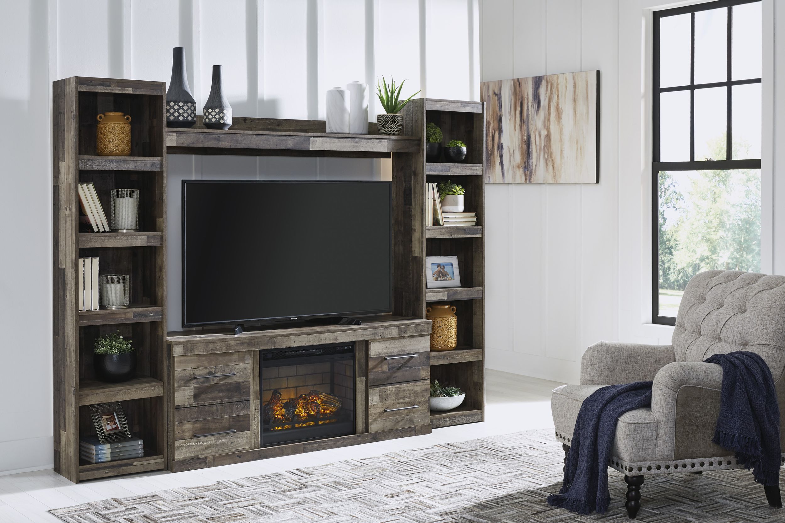 Derekson 4-Piece Fireplace Entertainment Wall - Multi-Gray