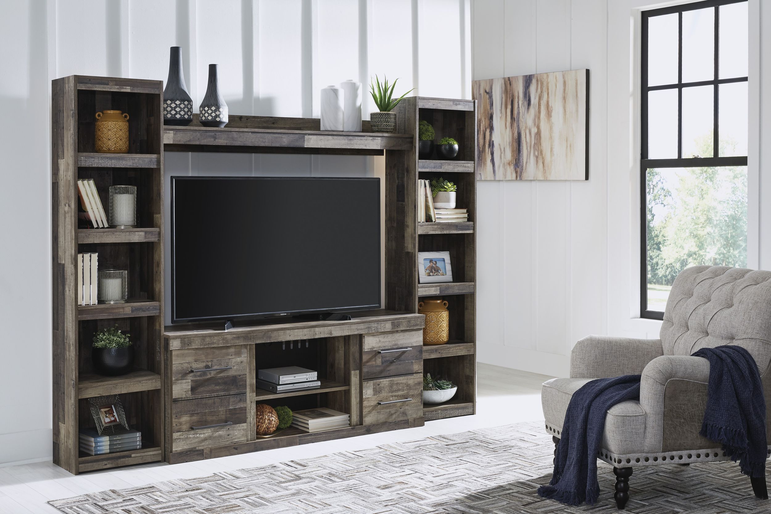 Derekson 4-Piece Industrial Entertainment Wall - Multi-Gray