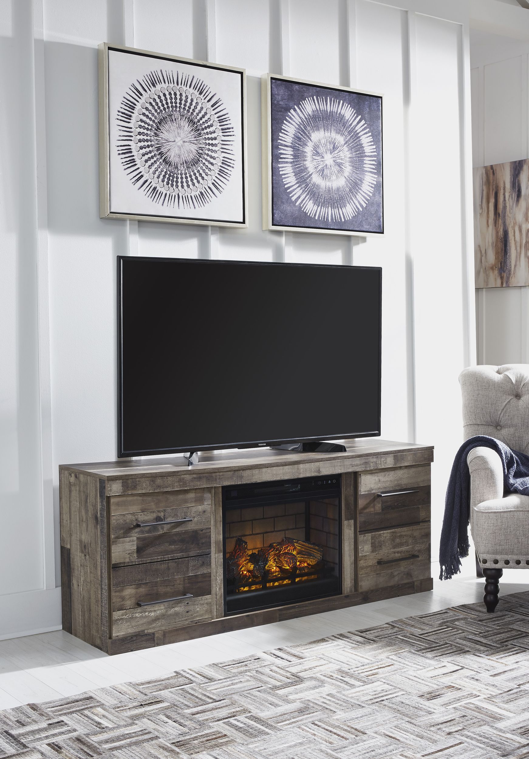 Derekson TV Stand with 4 Drawers & Electric Fireplace - Gray