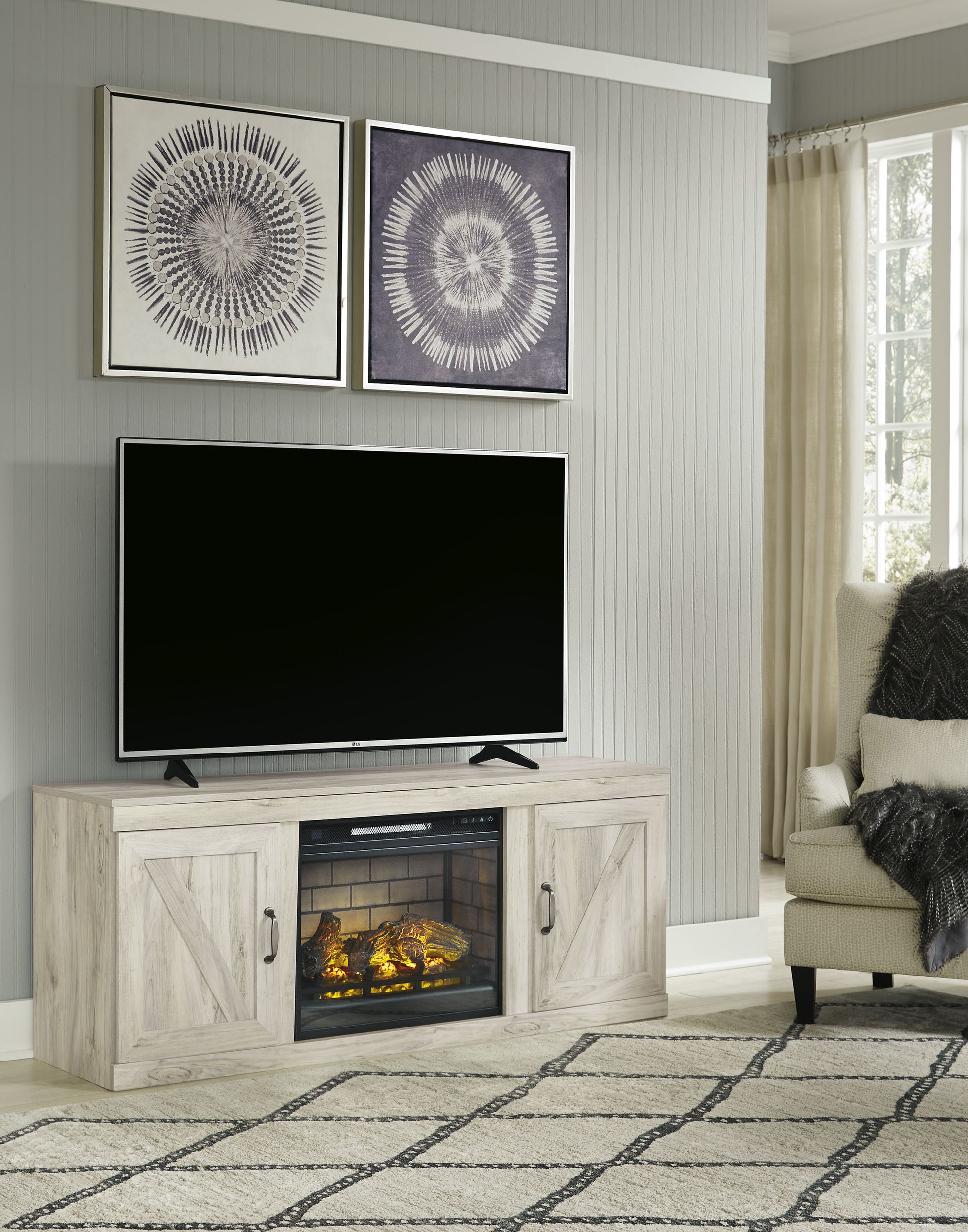 Bellaby TV Stand with Electric Fireplace - Whitewash Finish