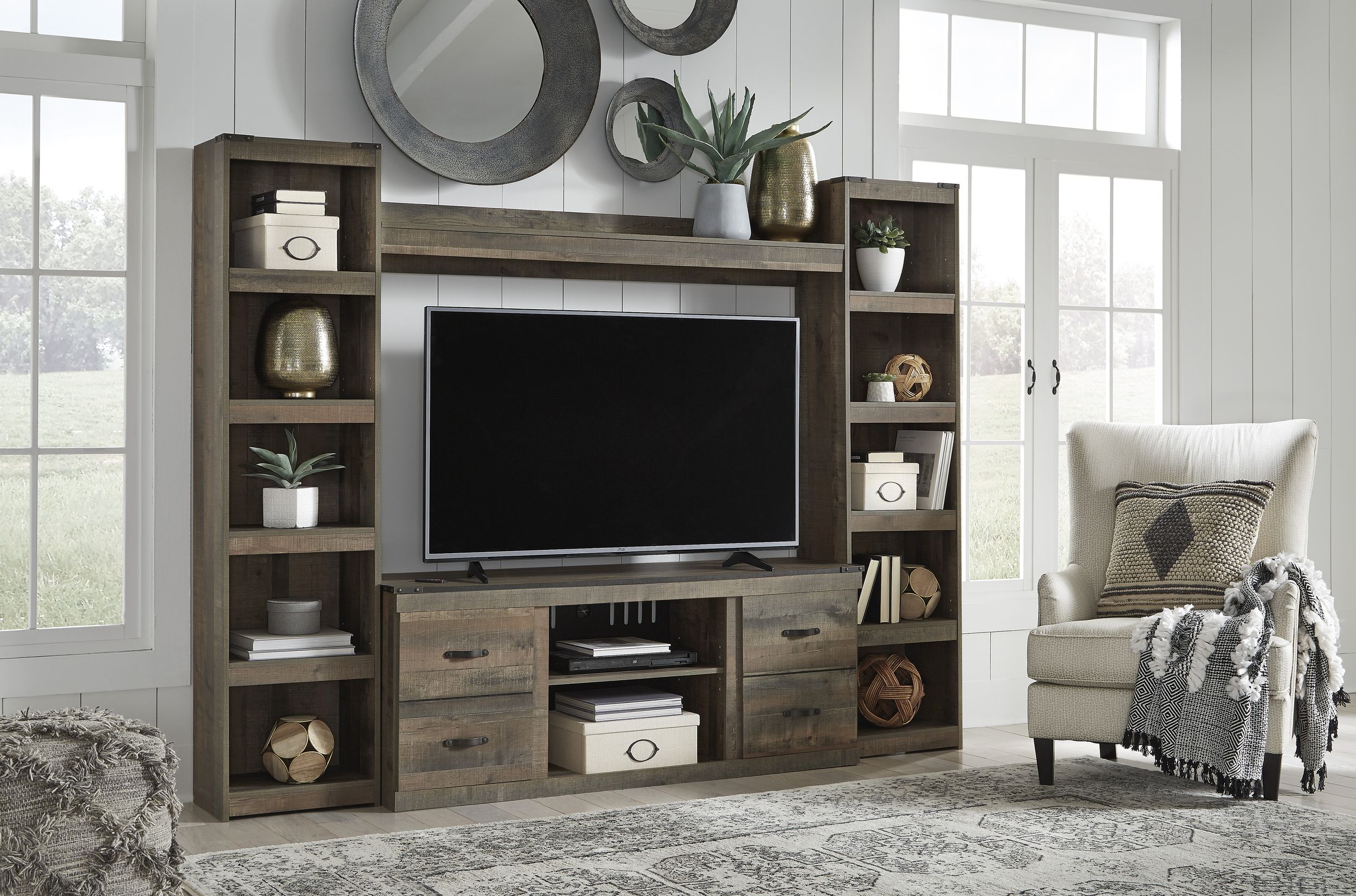 Trinell 4-Piece Rustic Fireplace Entertainment Wall - Brown