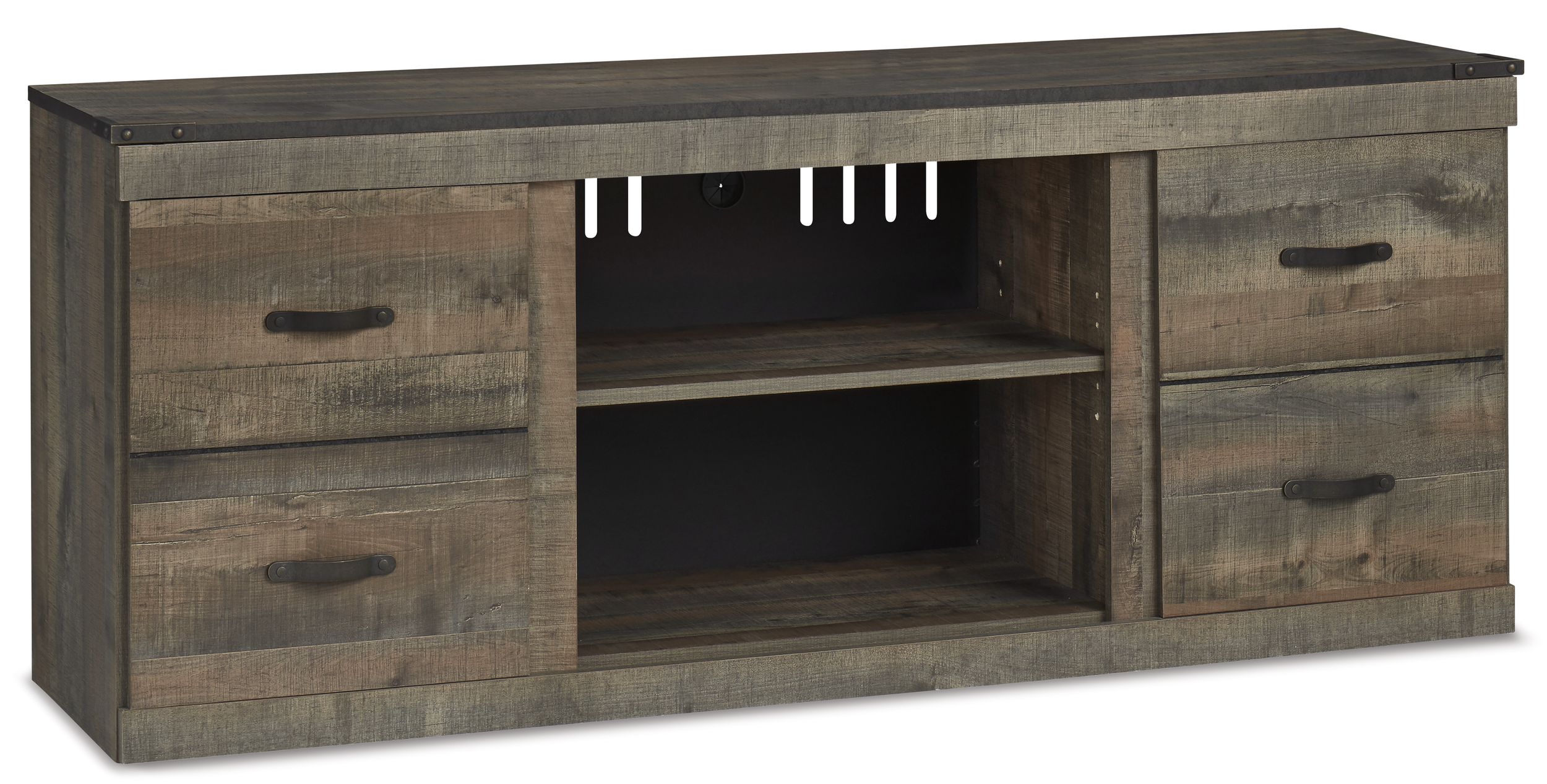 Trinell 4-Piece Rustic Fireplace Entertainment Wall - Brown