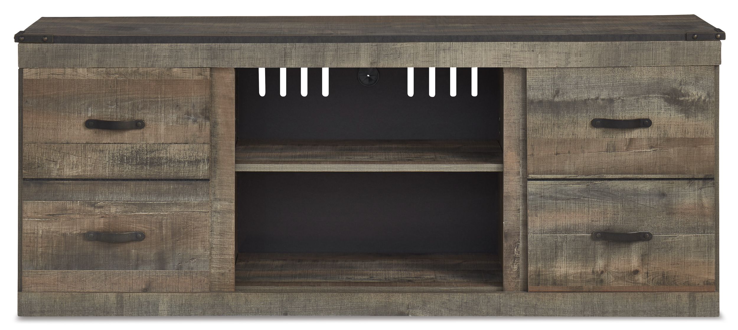 Trinell 3-Piece Rustic Entertainment Center - Brown & Gunmetal