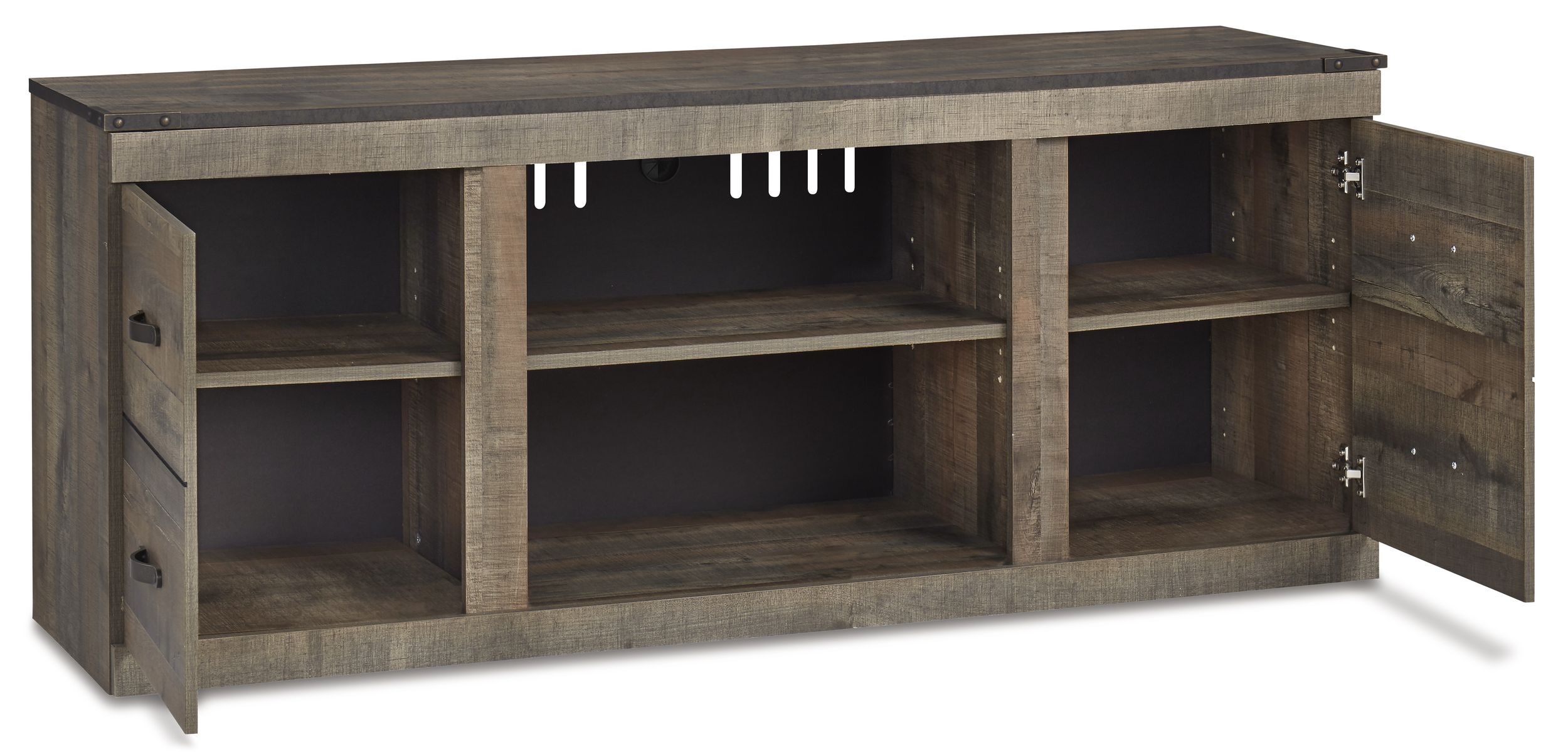 Trinell 3-Piece Rustic Entertainment Center - Brown & Gunmetal