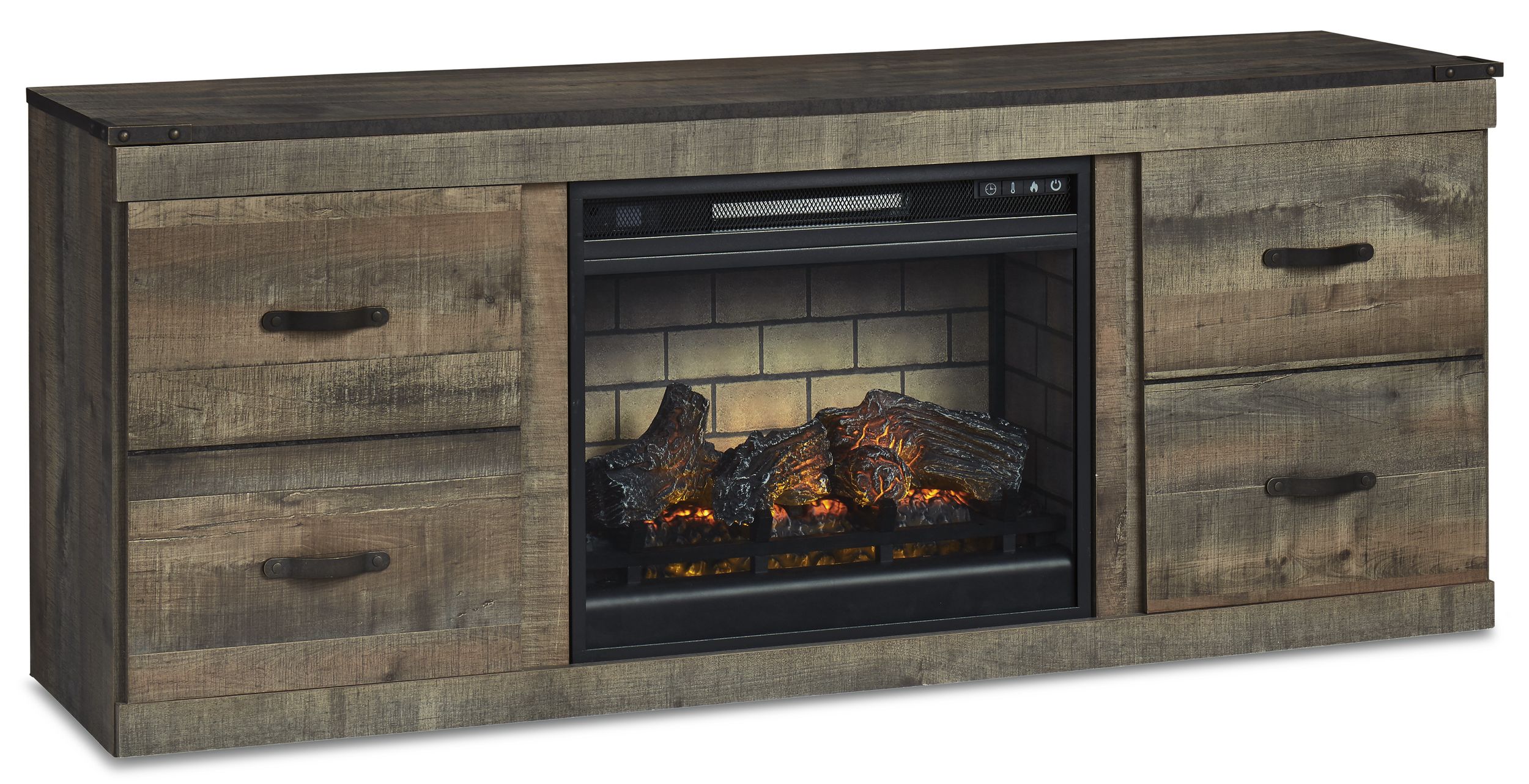 Trinell 3-Piece Fireplace Entertainment Center - Weathered Brown