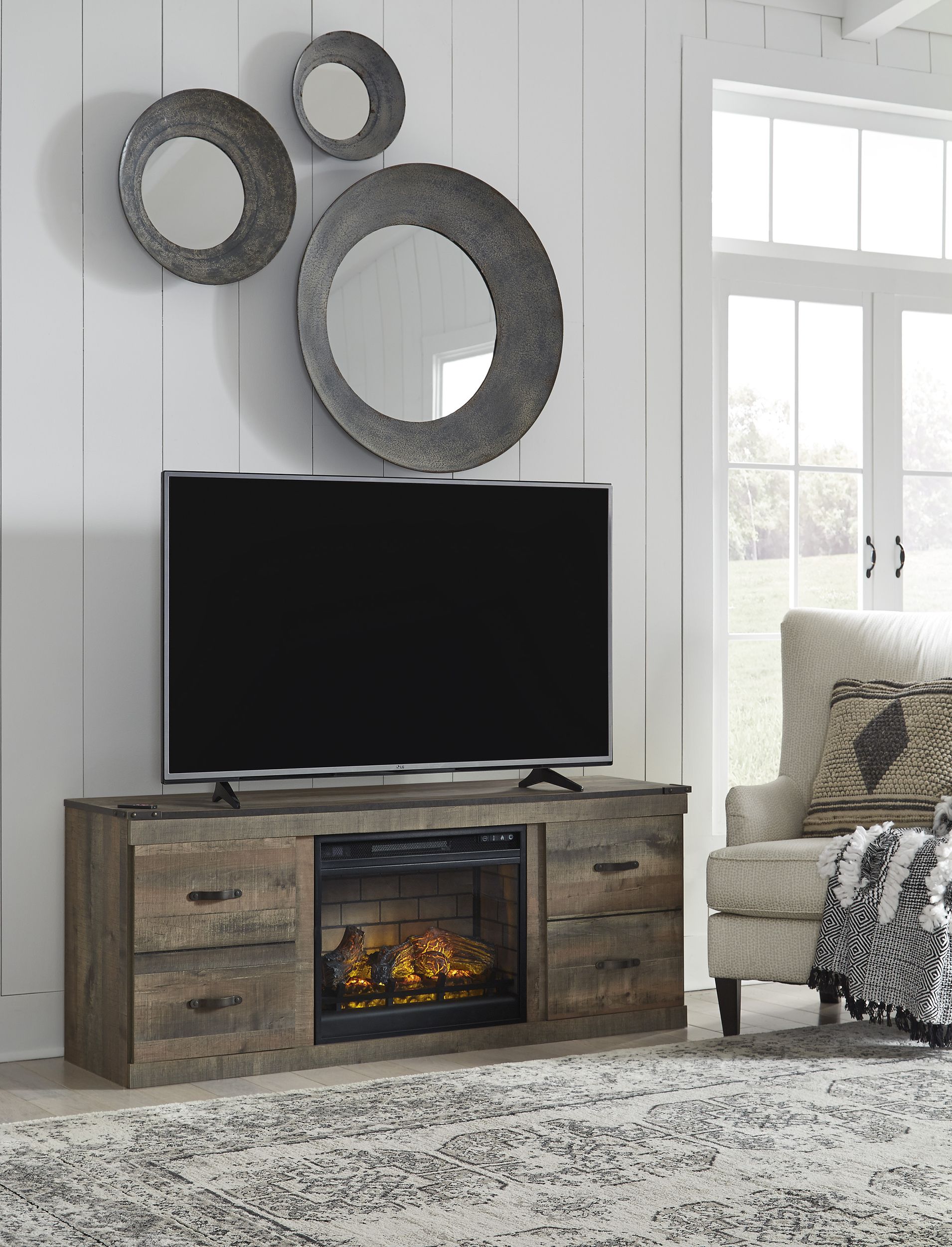 Trinell TV Stand with Electric Fireplace - Brown - W100-101