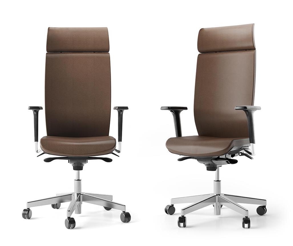 Aura Executive Chair w/Fixed Head Support; Adjustable Backrest & Seat, Synchronous Mechanism 5 Fixating Positions (Polished Aluminium Base)
