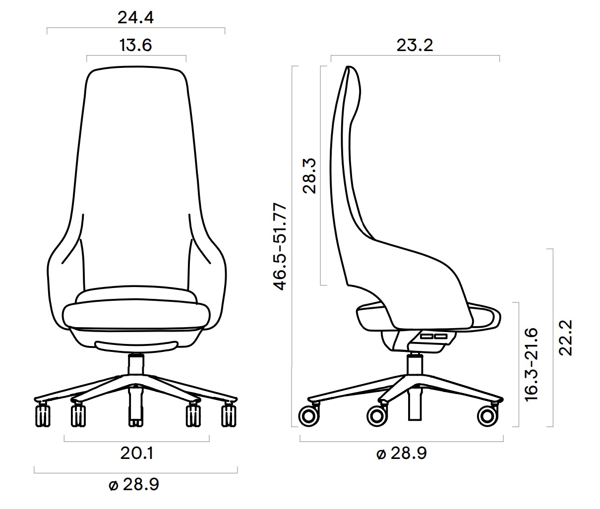 Sandie Swivel Adjustable Executive Chair w/Weight Sensitive Synchro Mechanism w/3 Locking Positions & 5-Star Base w/Castors
