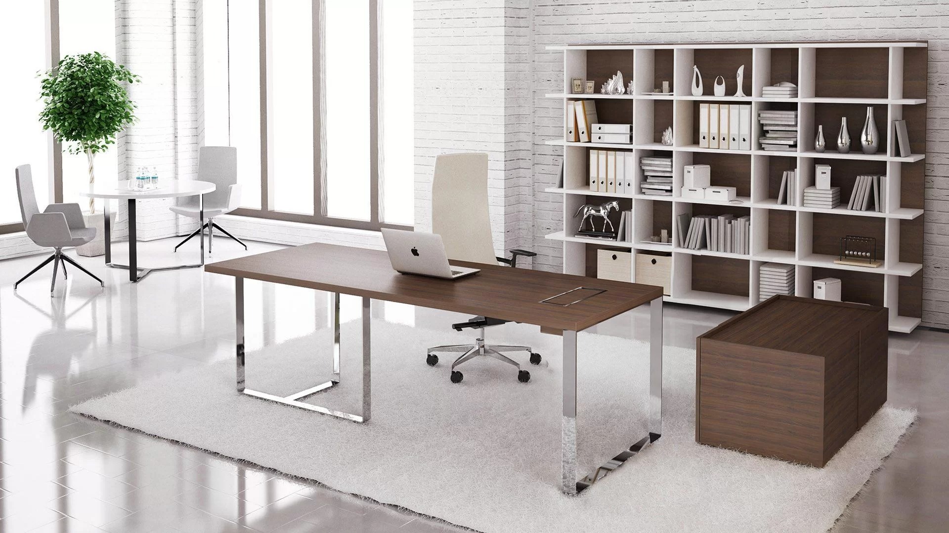 Plana 47" Pedestal w/Shelf & 2 Drawers
