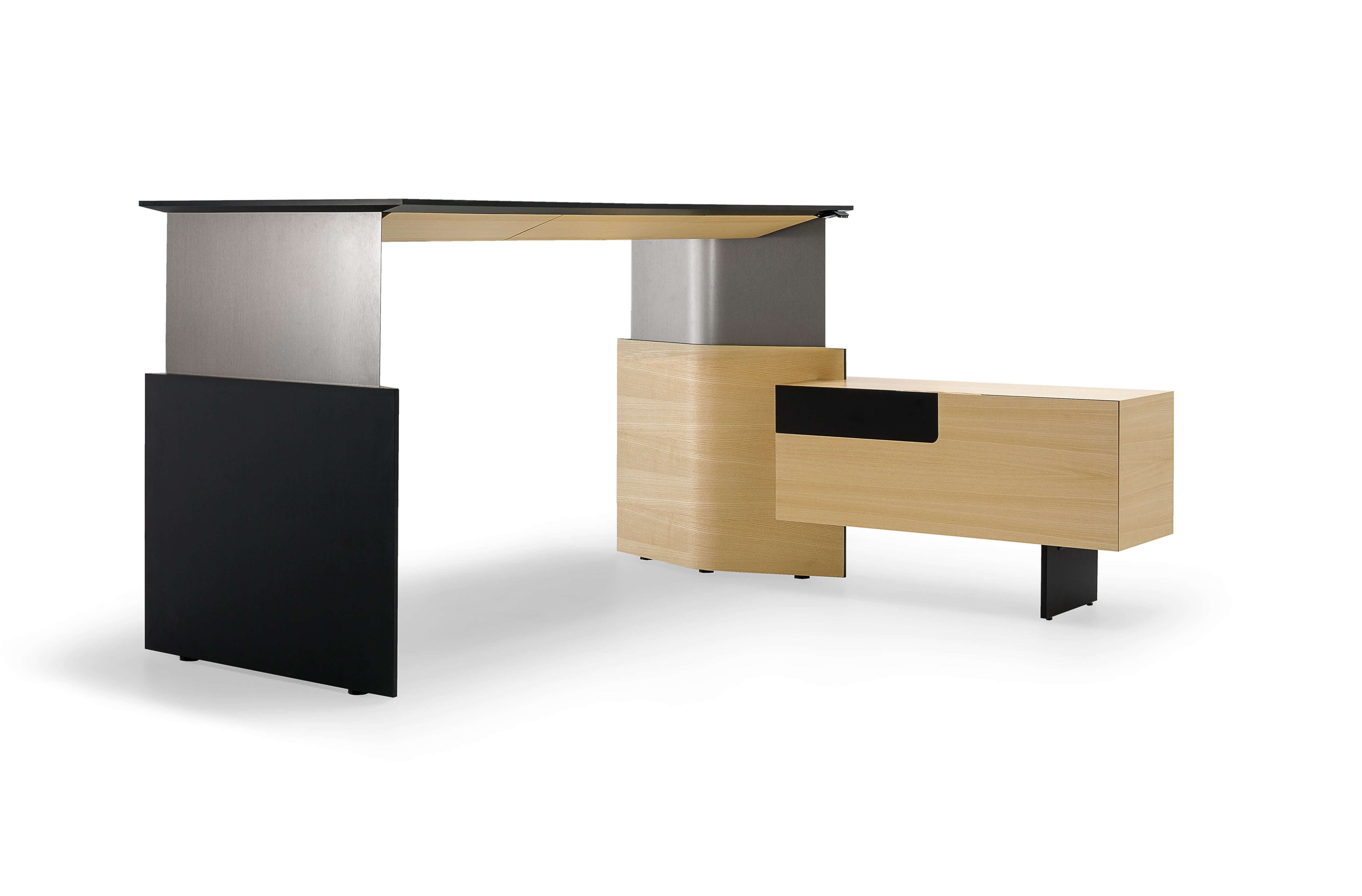 Move 70.8" Executive Sit-Stand Desk w/Built-in Power Socket Block, Qi Wireless Charging, Grommet & Cover for Power Socket