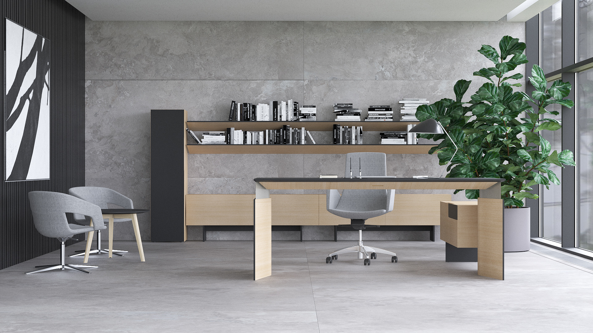 Move 70.8" Executive Sit-Stand Desk w/Fixed Pedestal, Built-in Power Socket Block, Grommet, Cover for Power Socket & Qi Wireless Charging